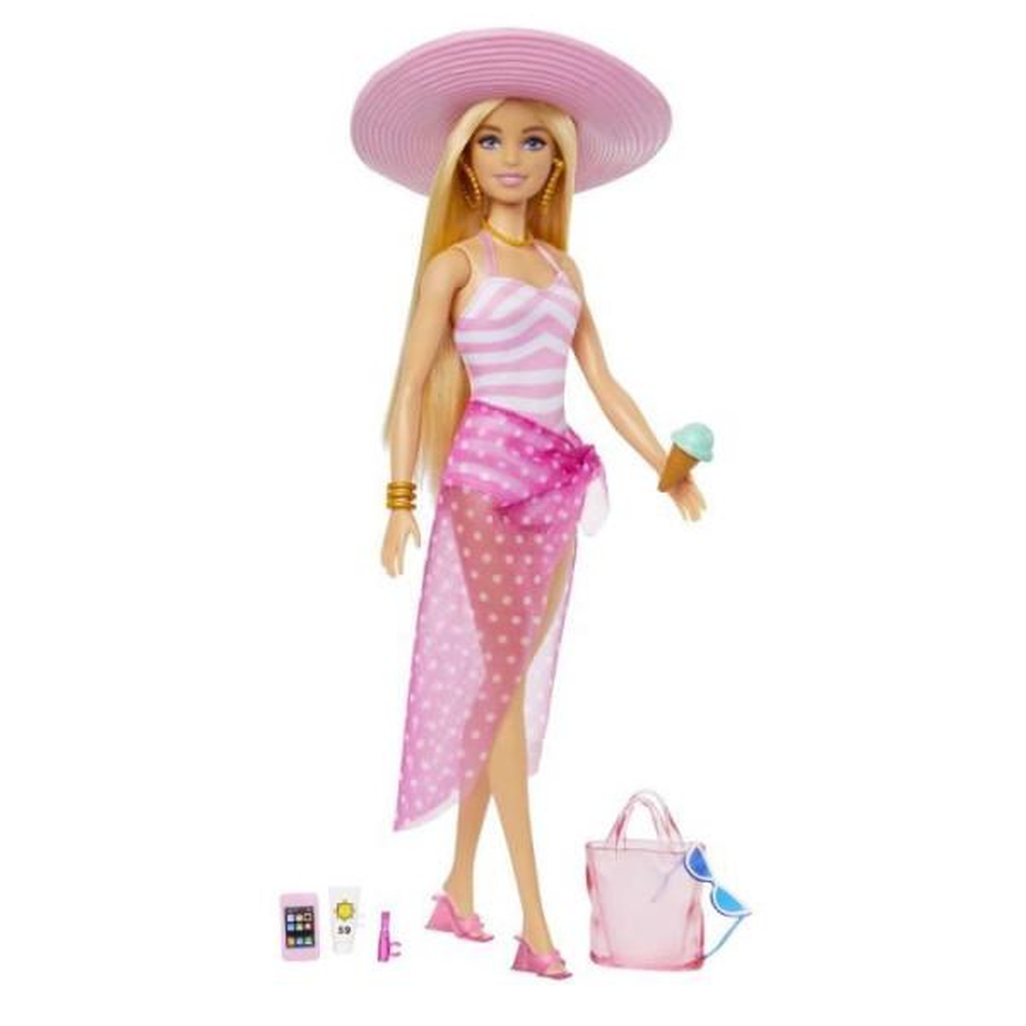 BARBIE Barbie-barbie plage-poupée blonde en maillot de bain et accessoires hpl73