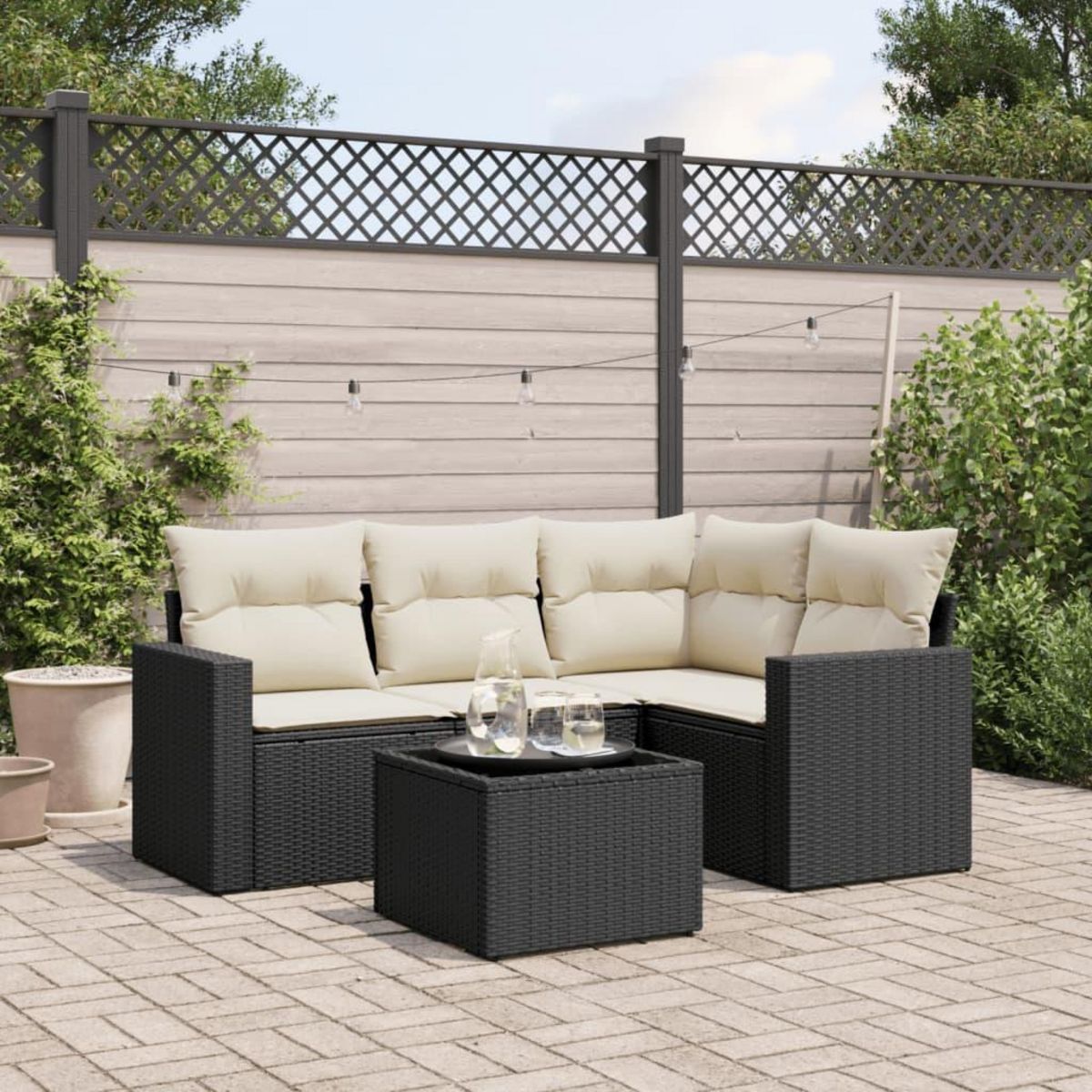 VIDAXL Salon de jardin 5 pcs avec coussins noir resine tressee