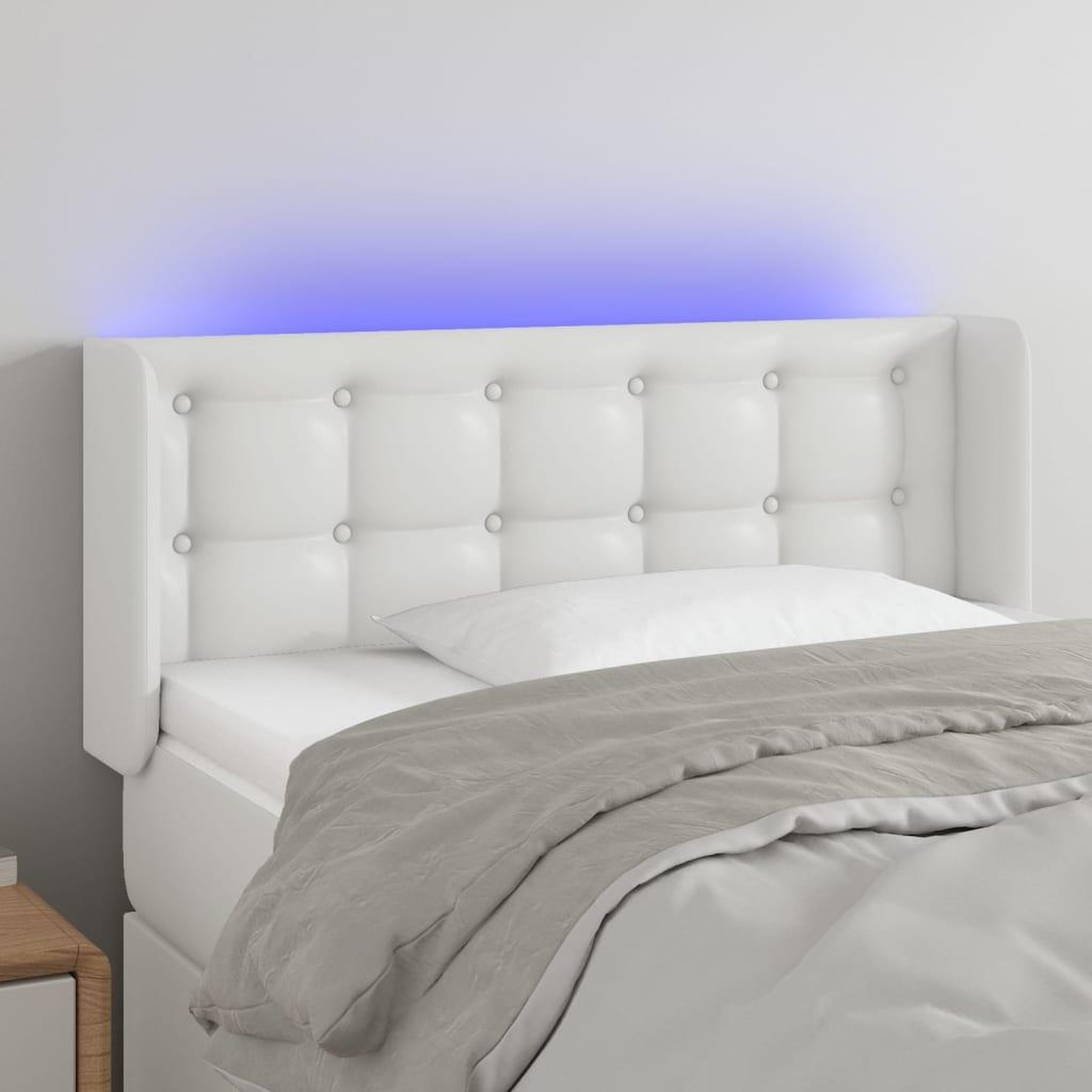 Voir la diapositive 1 : VIDAXL Tete de lit a LED Blanc 103x16x78/88 cm Similicuir