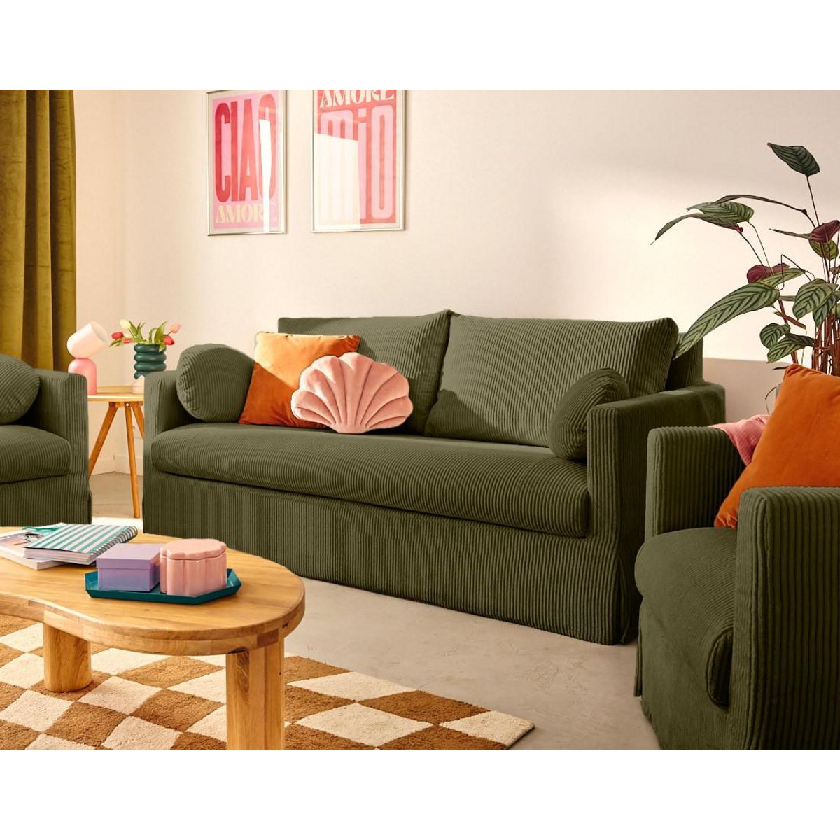 LISA DESIGN Serena - canapé droit déhoussable 3 places en velours côtelé