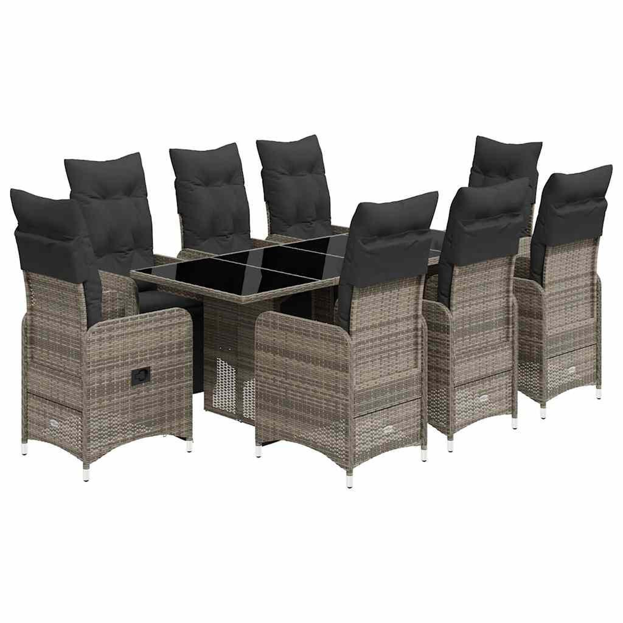 Voir la diapositive 2 : VIDAXL Ensemble de bistro de jardin 9 pcs coussins gris poly rotin