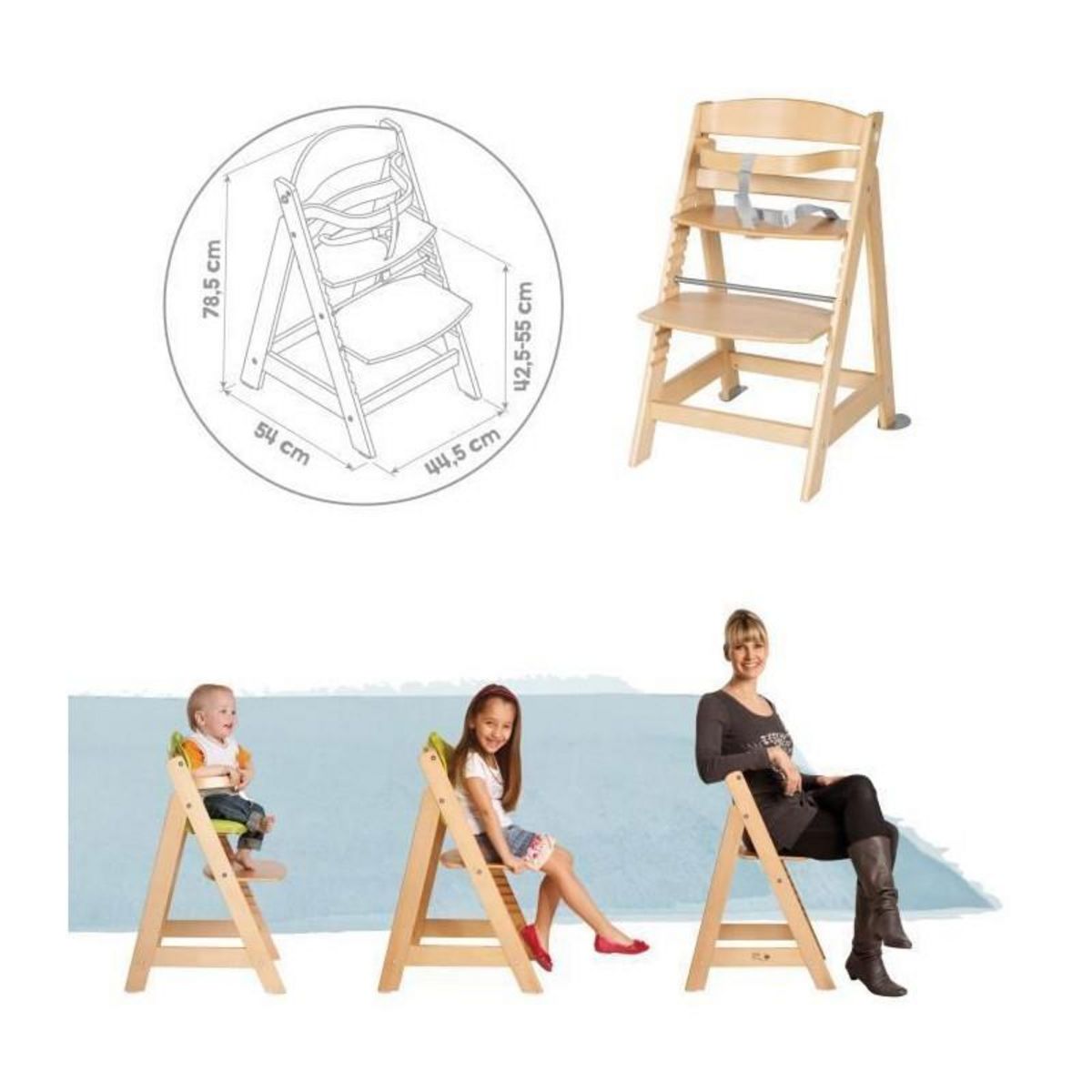 Roba ROBA Chaise Haute Évolutive Born Up 2 en 1 + Transat Inclinable - Sternenzauber - Des la Naissance - Bois Naturel