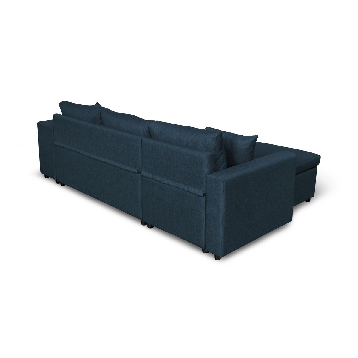 Canapé d'angle réversible convertible avec coffre + 2 poufs avec niche fixe à droite ANETTA