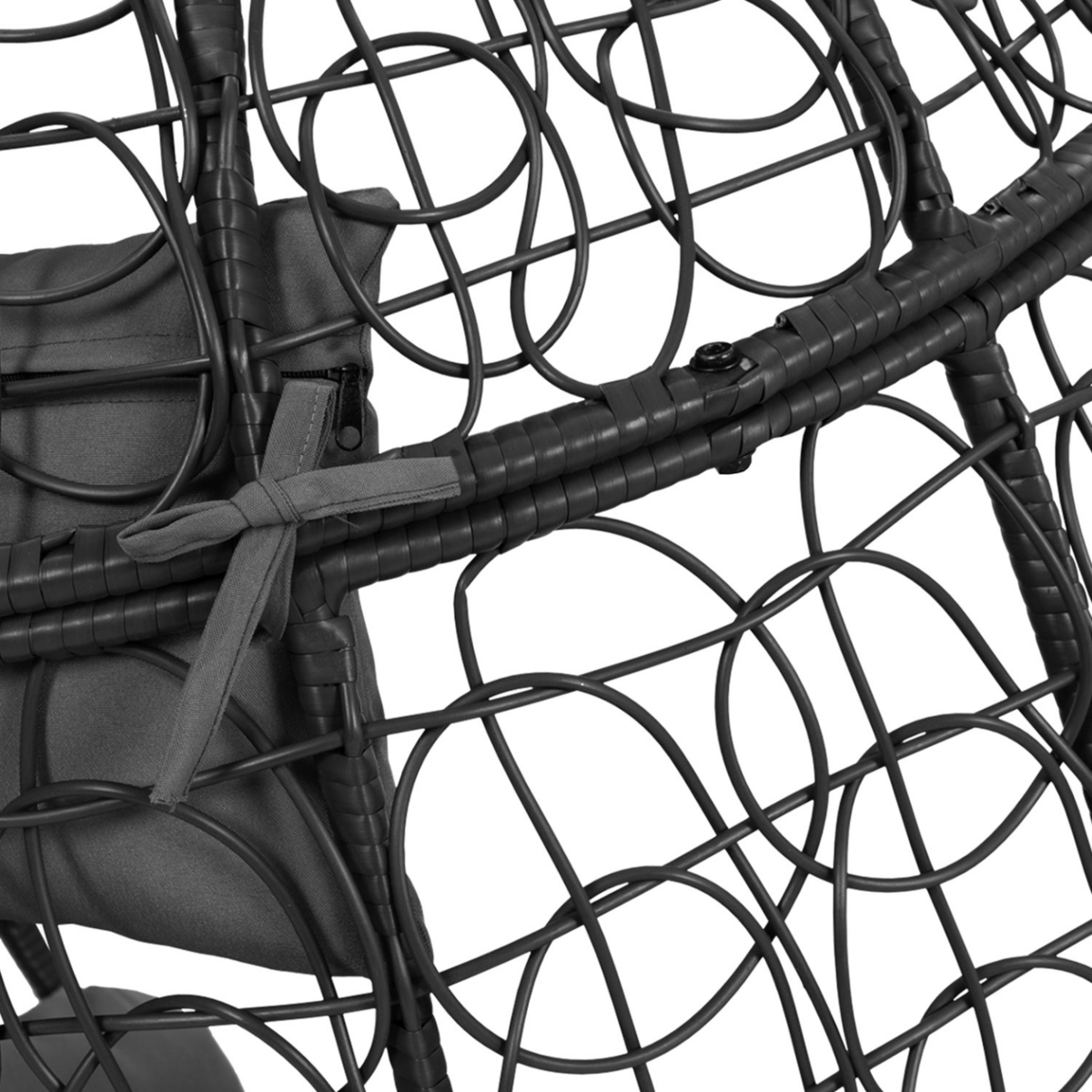 ID MARKET Fauteuil oeuf suspendu ajouré effet rotin gris avec coussin gris