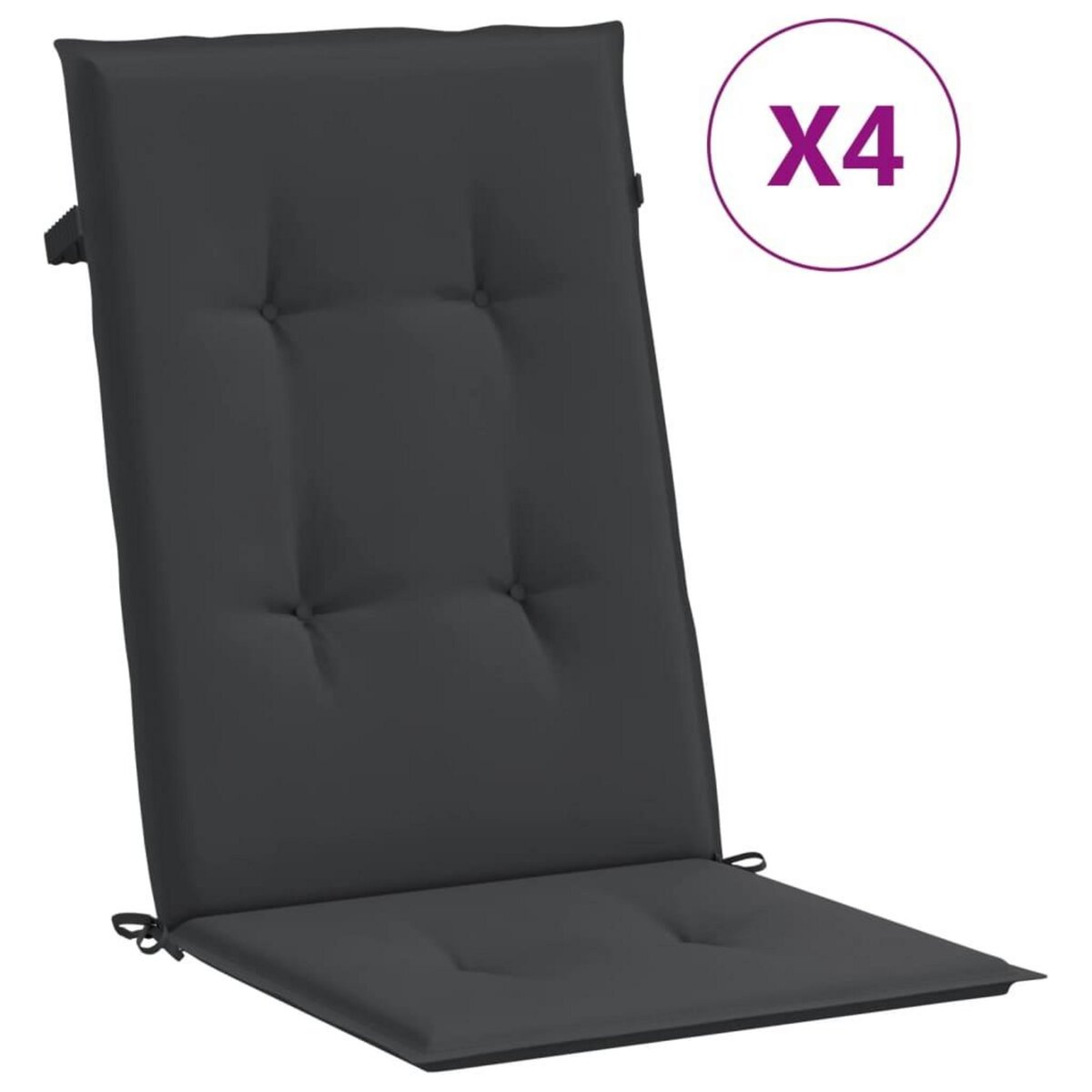VIDAXL Coussins de chaise de jardin a dossier haut lot de 4 noir tissu