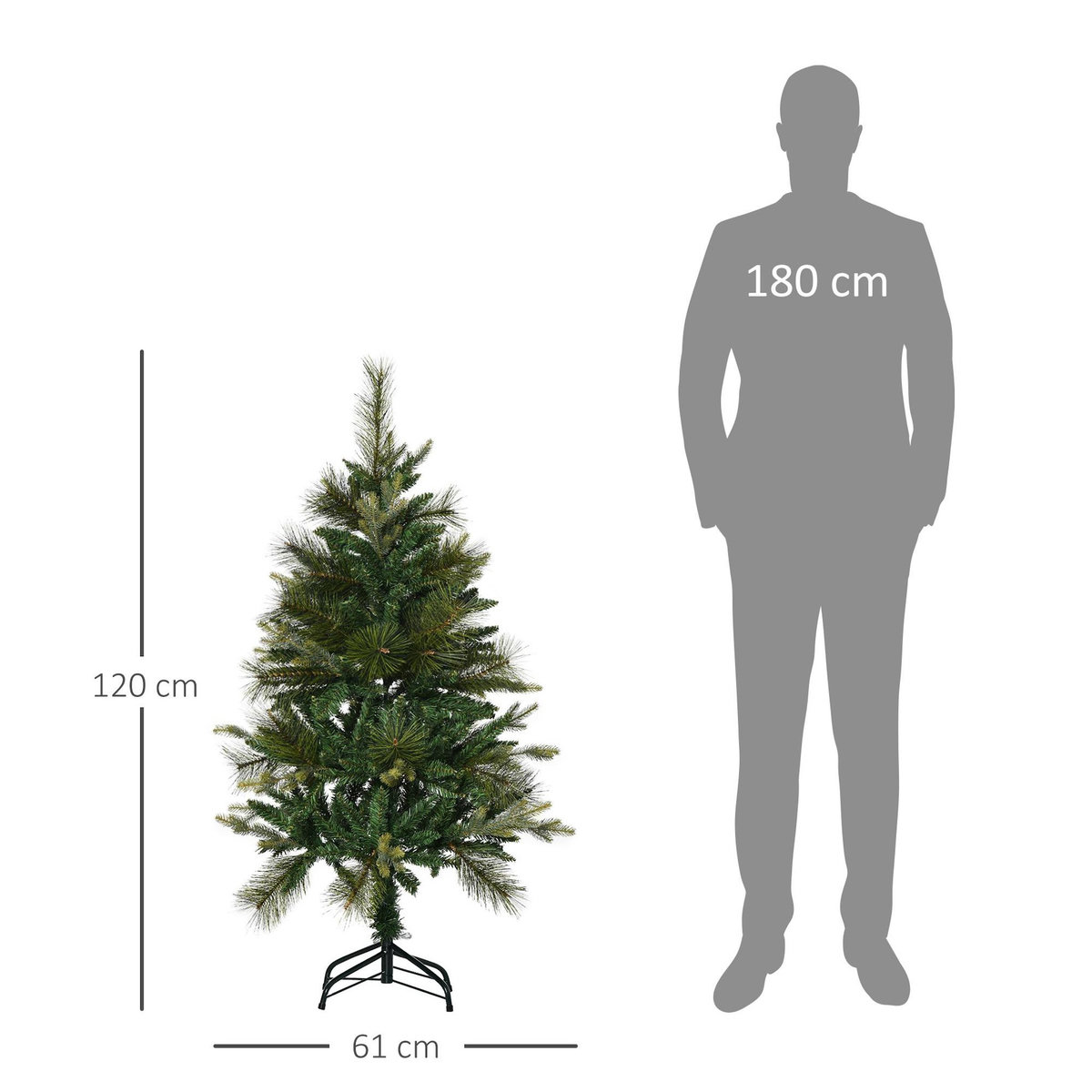 HOMCOM Sapin de Noël artificiel Ø 61 x 120H cm pied support inclus 260 branches épines grand réalisme vert