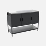 SWEEEK Cuisine extérieure en acier 3 portes,1 étagère L120cm. Coloris disponibles : Vert, Noir