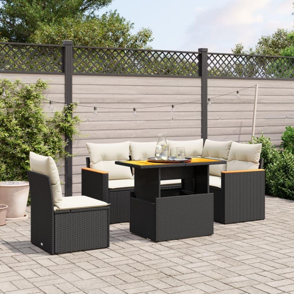 VIDAXL Salon de jardin 6 pcs avec coussins noir resine tressee