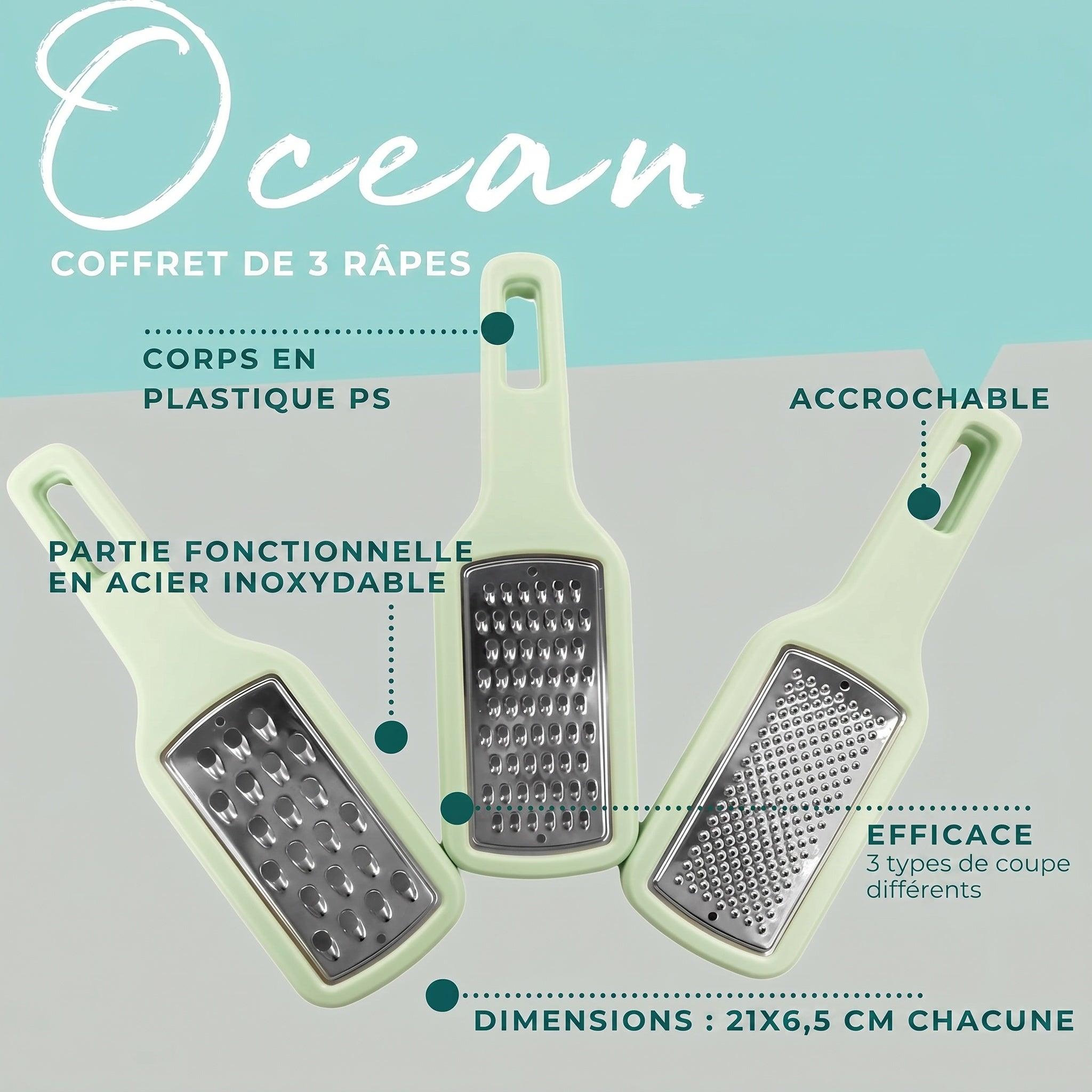 Voir la diapositive 4 : Fackelmann Lot de 3 râpes à légume manuel fackelmann ocean