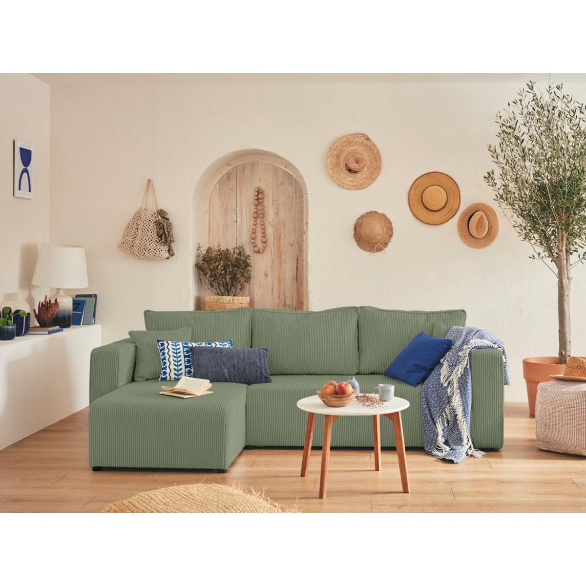 BEST MOBILIER Topaze - canapé d'angle réversible - 4 places - convertible avec coffre - en velours côtelé