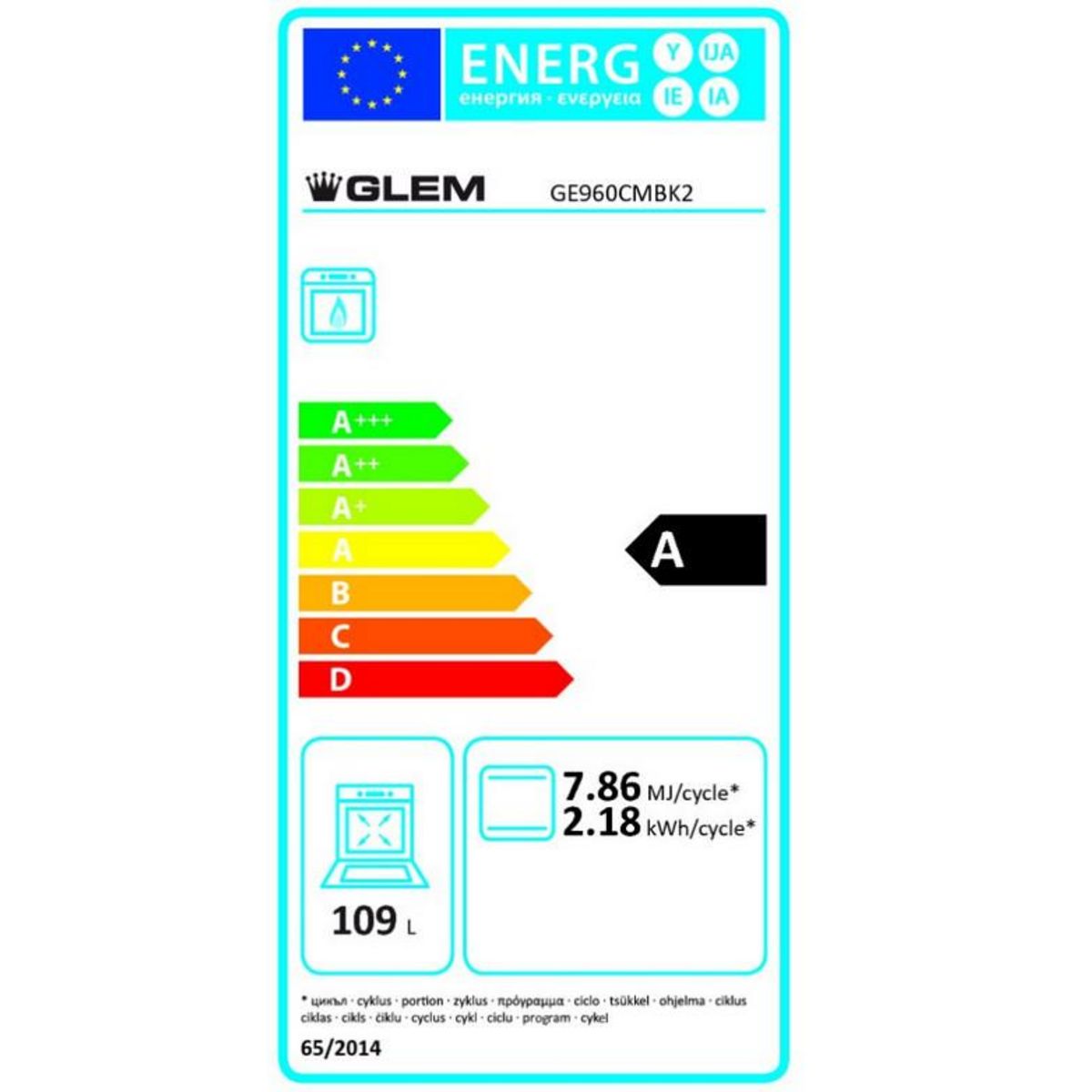 Glem Piano de cuisson gaz 109l 5 feux noir - ge960cmbk2