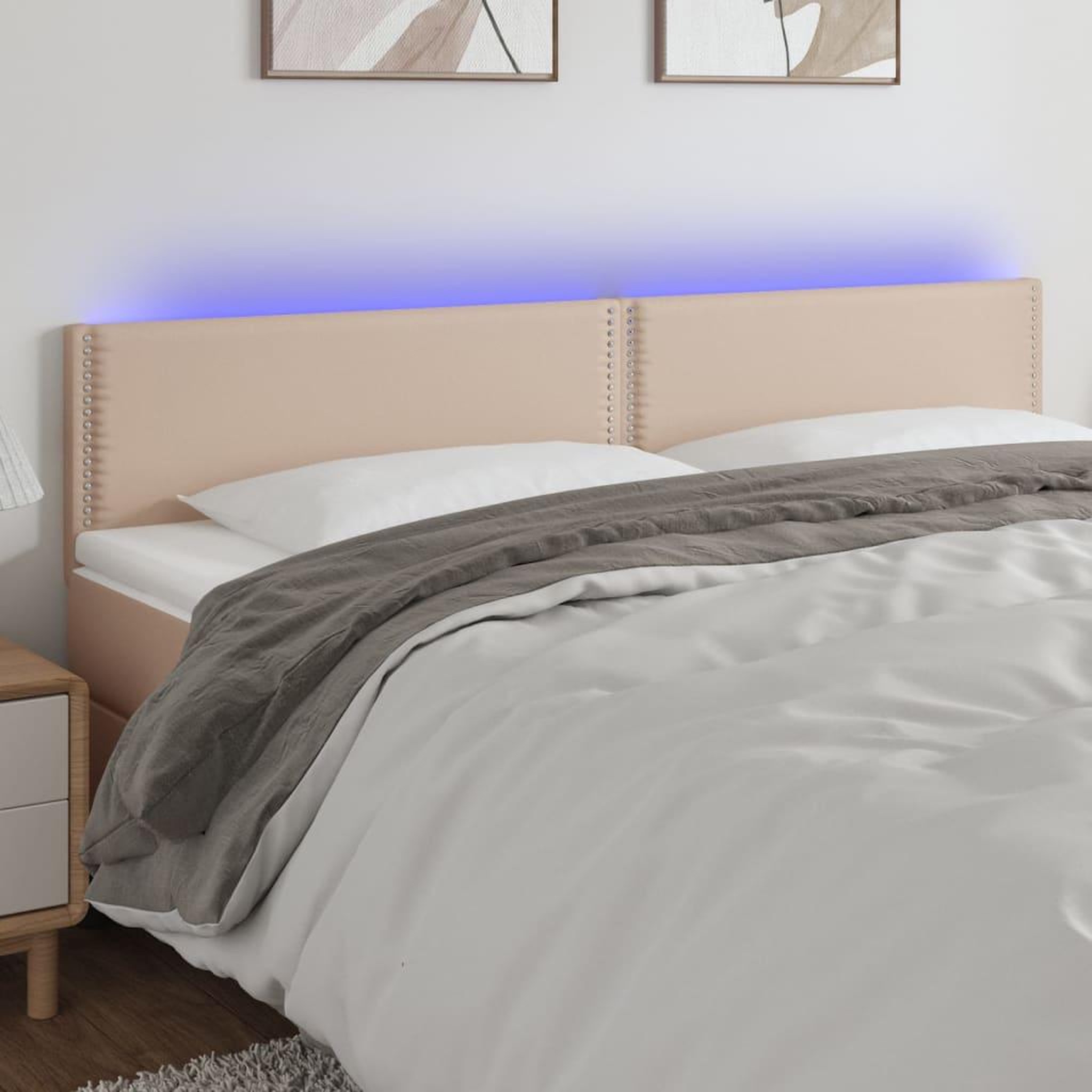 Voir la diapositive 1 : VIDAXL Tete de lit a LED Cappuccino 160x5x78/88 cm Similicuir