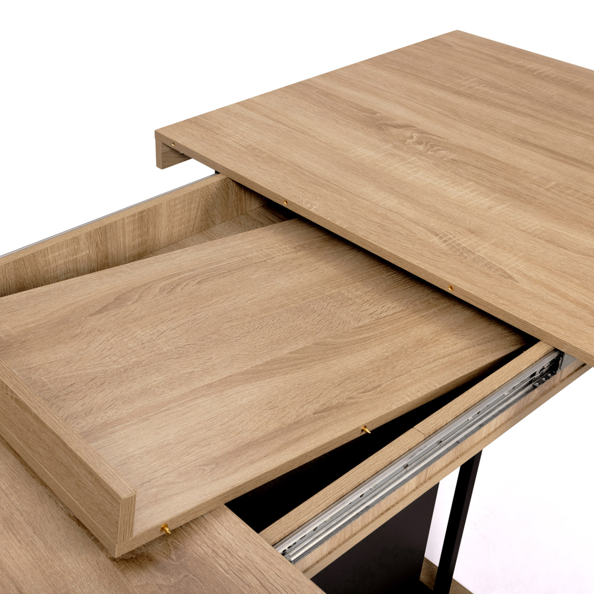 Voir la diapositive 6 : ID MARKET Table à manger extensible rectangle ugo 6-10 personnes bois façon hêtre et noir 160-200 cm
