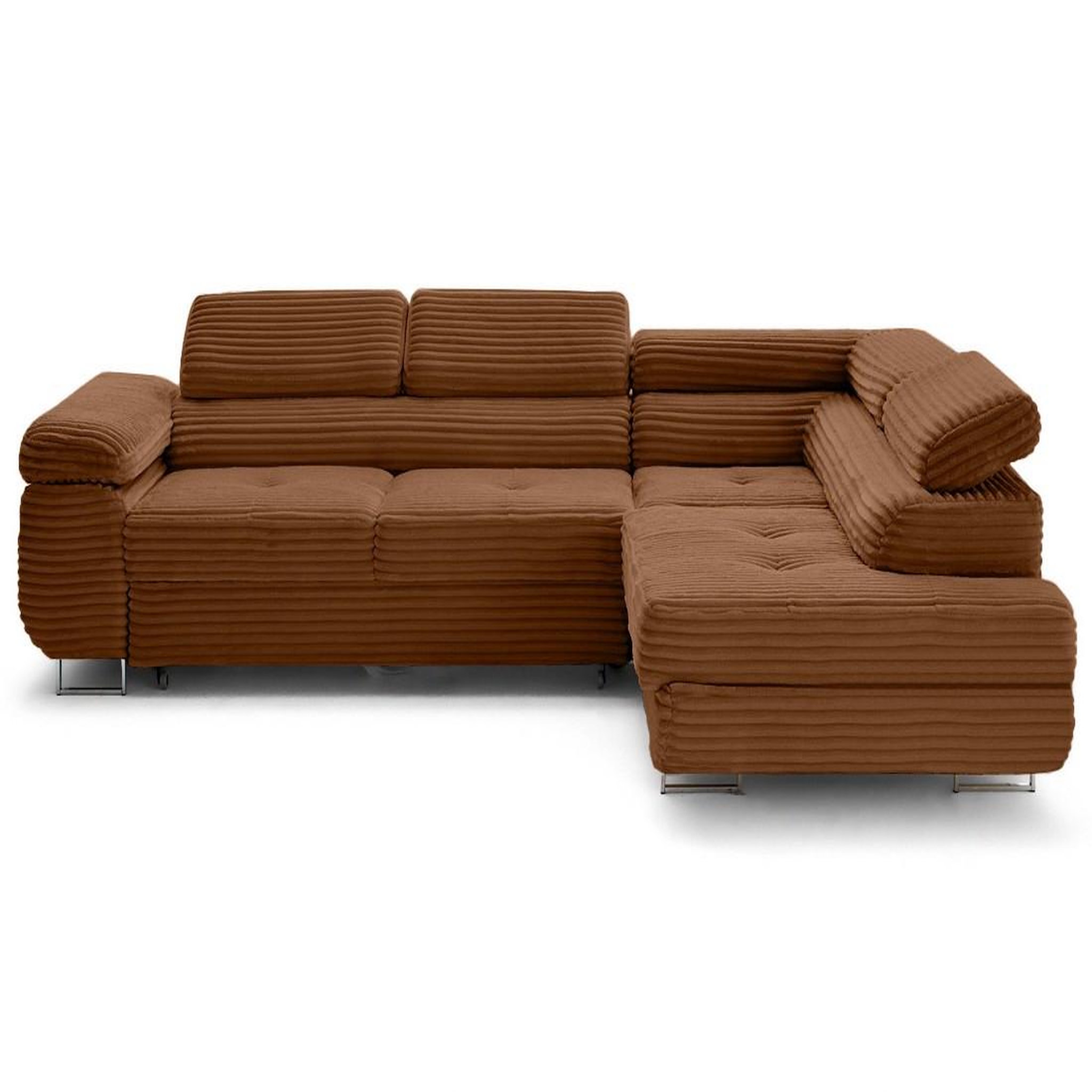 Voir la diapositive 1 : LISA DESIGN Zaria - canapé d'angle droit 5 places convertible avec coffre et têtières en velours côtelé grosses côtes