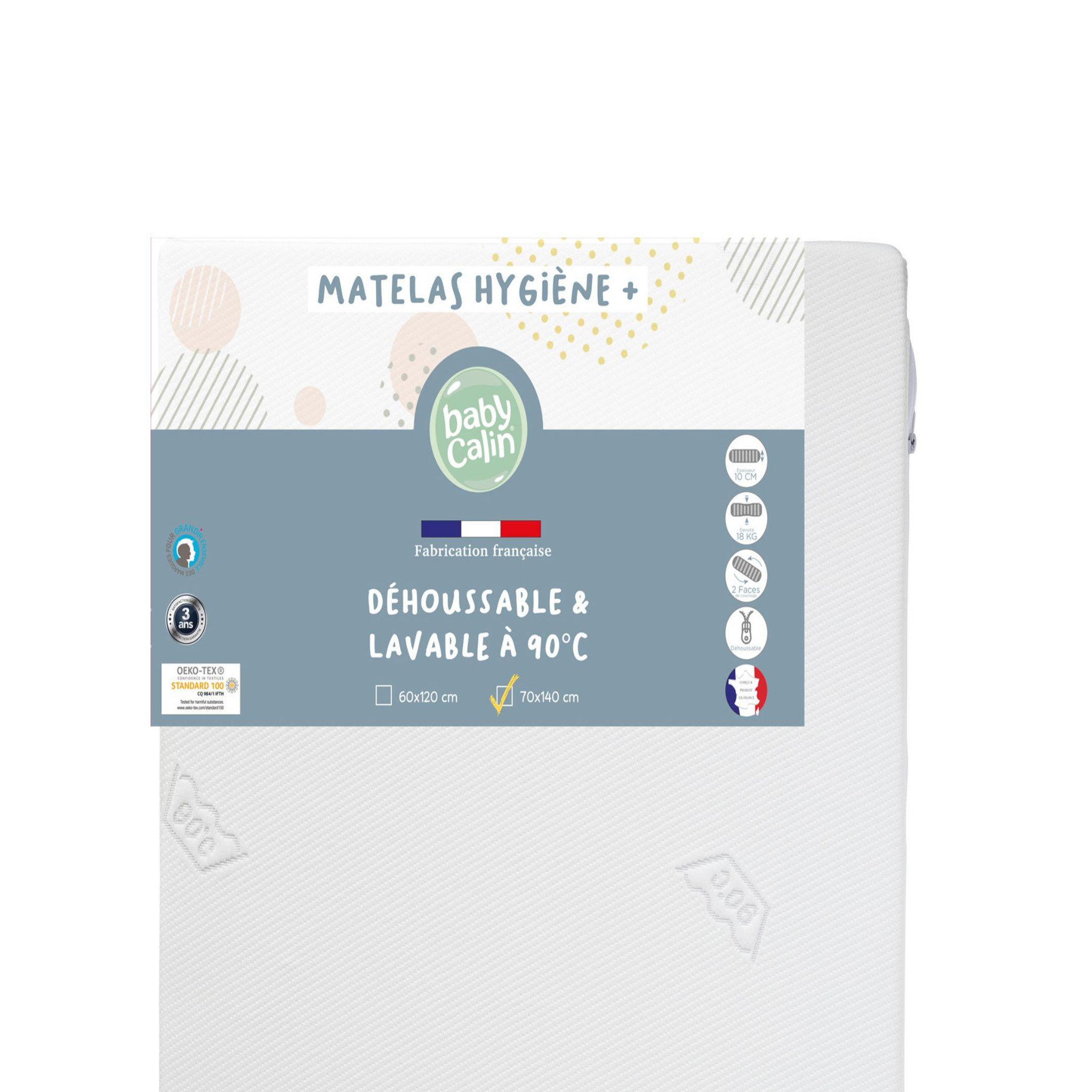 BABYCALIN Matelas hygiène déhoussable lit bébé 70 x 140 cm - 100% polyuréthane - blanc