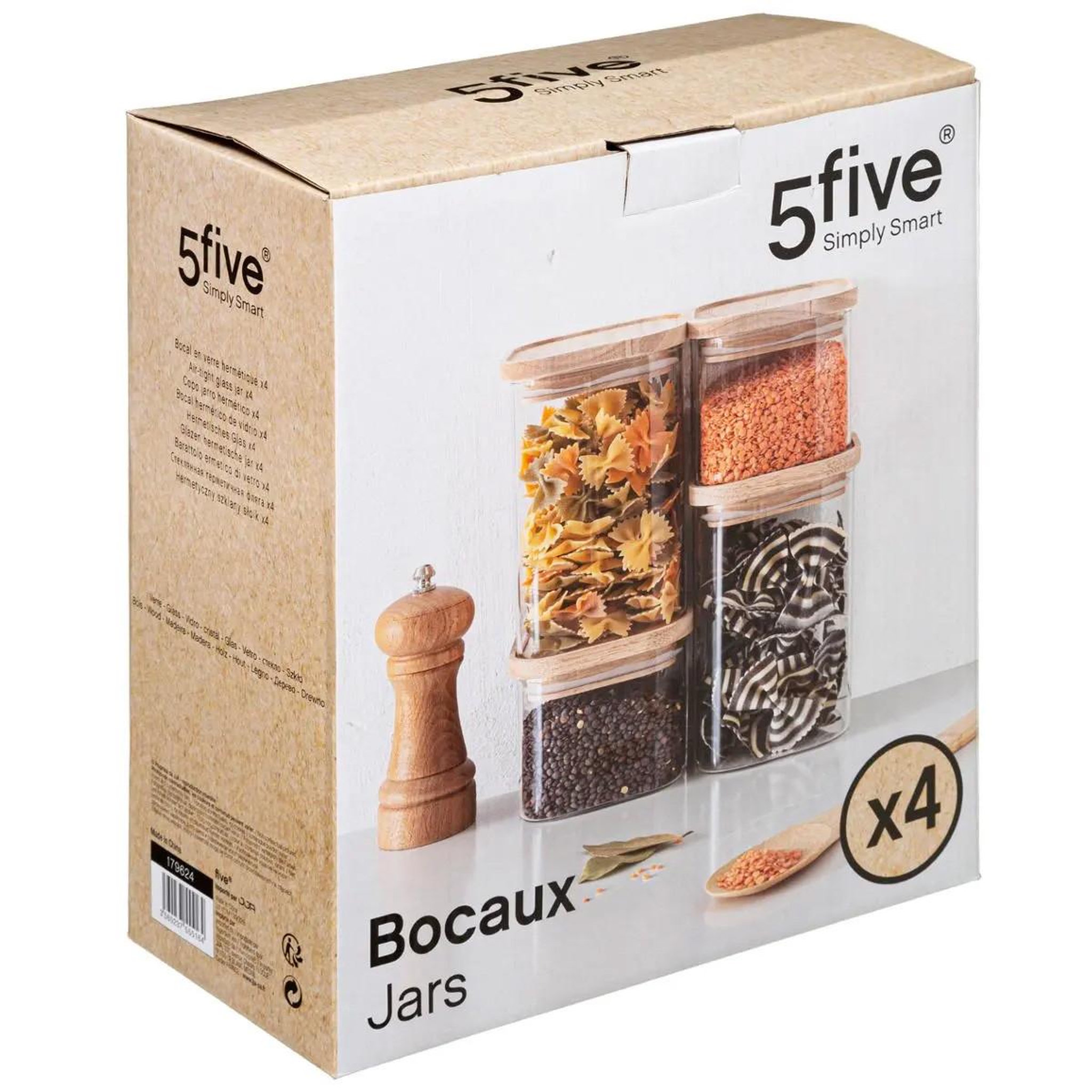 Voir la diapositive 3 : FIVE Lot de 4 bocaux  empilables  15cm transparent