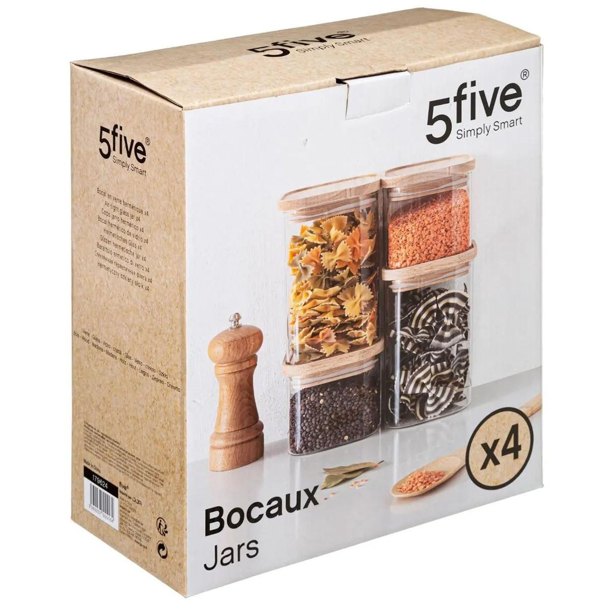 FIVE Lot de 4 Bocaux  Empilables  15cm Transparent