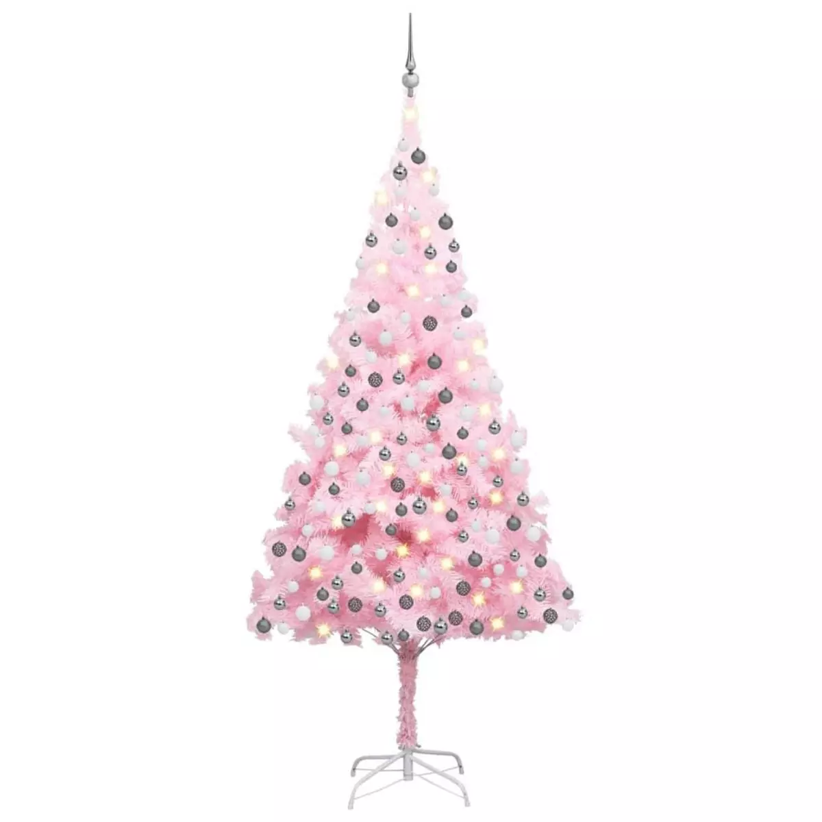 VIDAXL Arbre de Noël artificiel pre-eclaire et boules rose 240 cm PVC