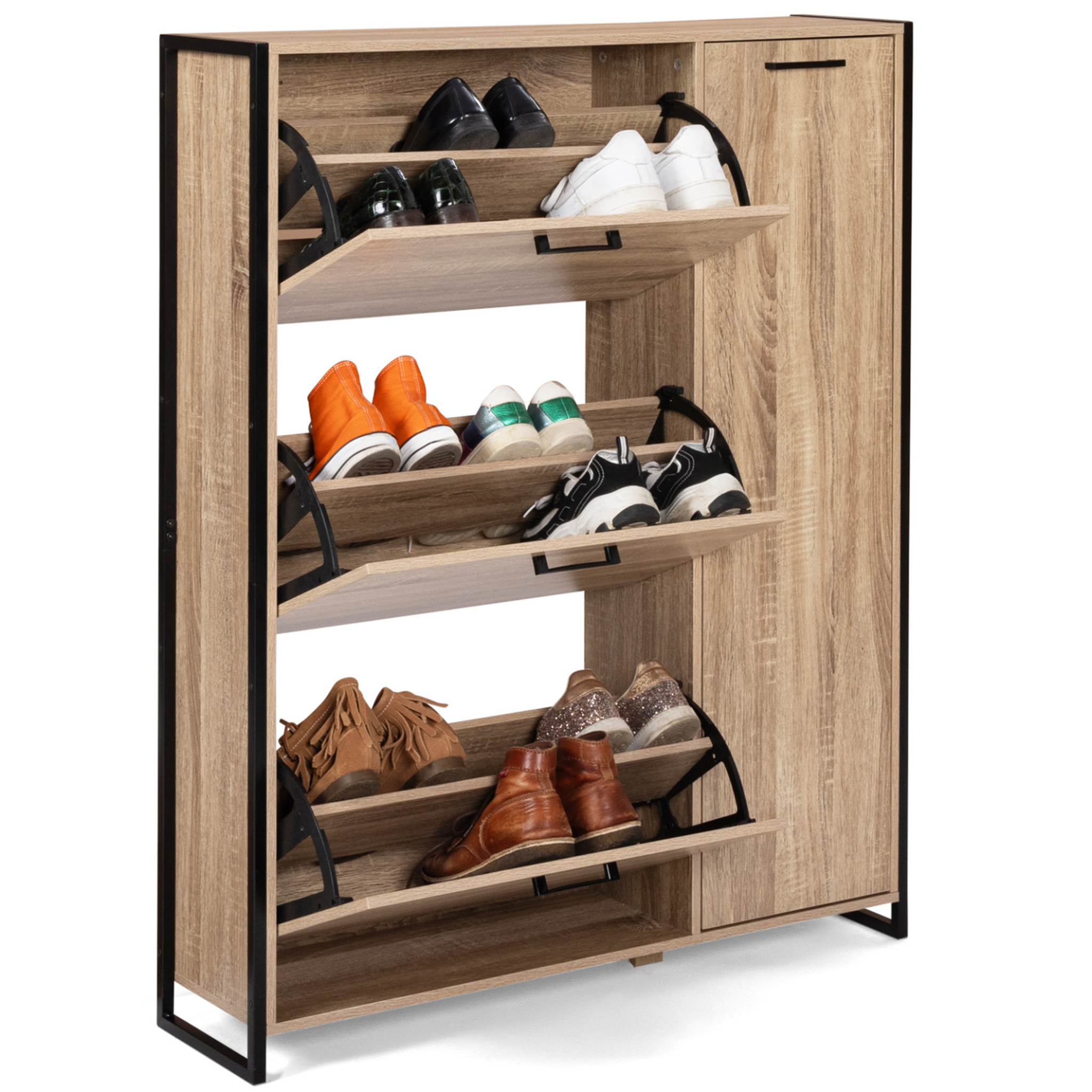 Voir la diapositive 4 : ID MARKET Meuble à chaussures 20 paires LUIS 4 portes dont 1 placard design industriel