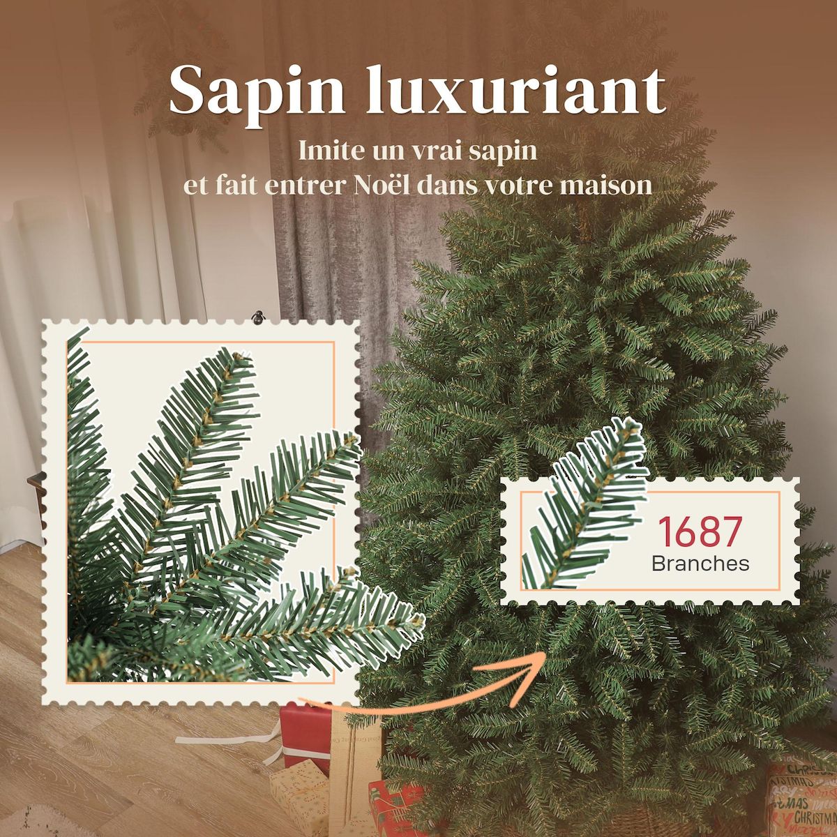 HOMCOM Sapin de Noël artificiel Ø110 x 180H cm 1687 branches épines imitation épicéa grand réalisme vert