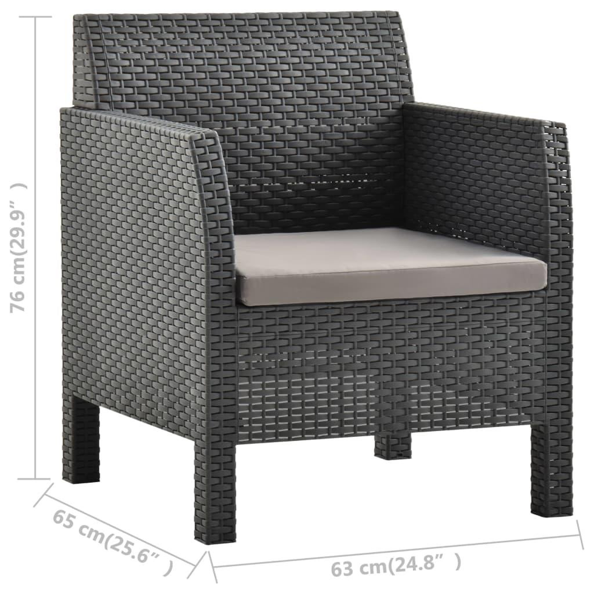 Voir la diapositive 6 : VIDAXL Chaise de jardin avec coussin anthracite 63x65x76 cm pp rotin