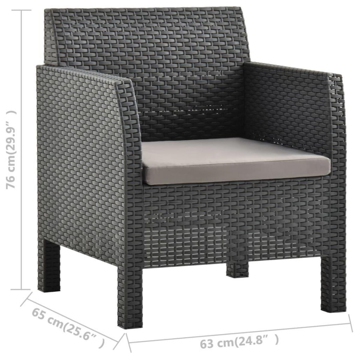 VIDAXL Chaise de jardin avec coussin Anthracite 63x65x76 cm PP Rotin