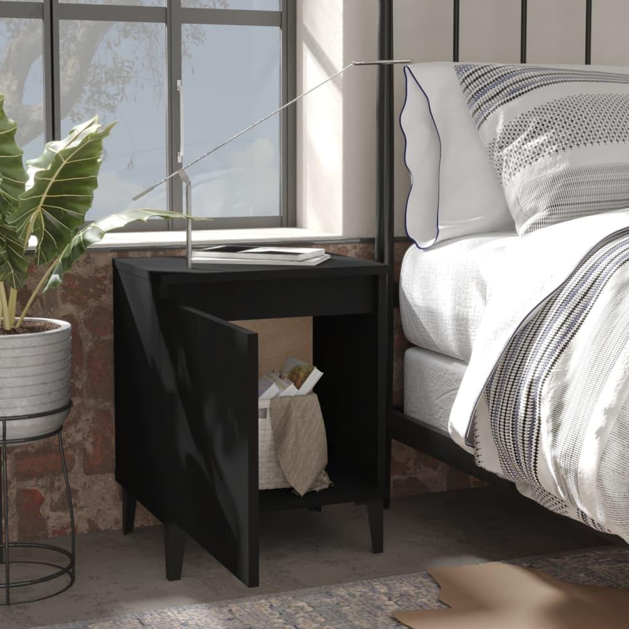Voir la diapositive 3 : VIDAXL Table de chevet avec pieds en metal noir 40x30x50 cm