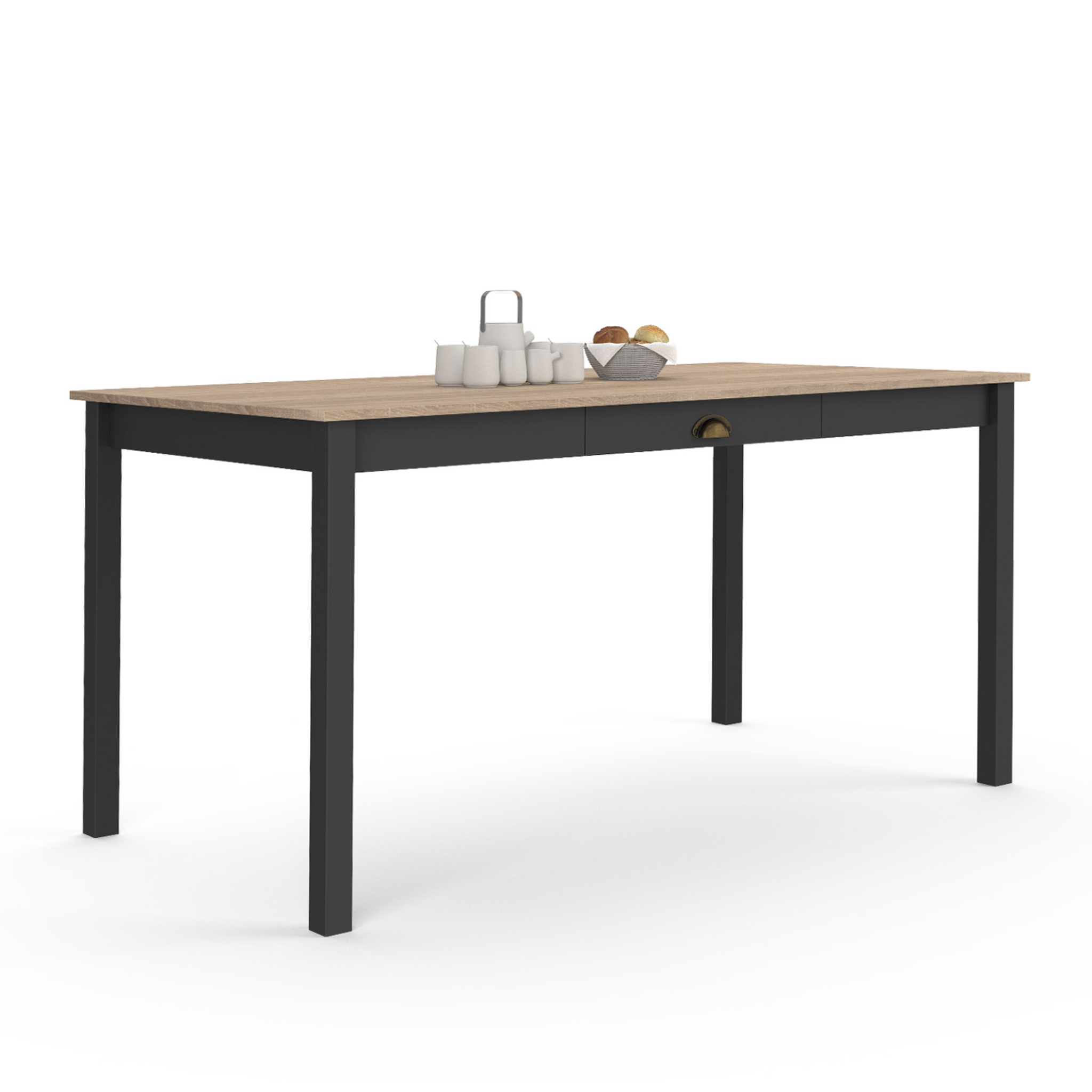 ID MARKET Table à manger rectangle isis 8 personnes avec tiroir bois et noir 150 cm