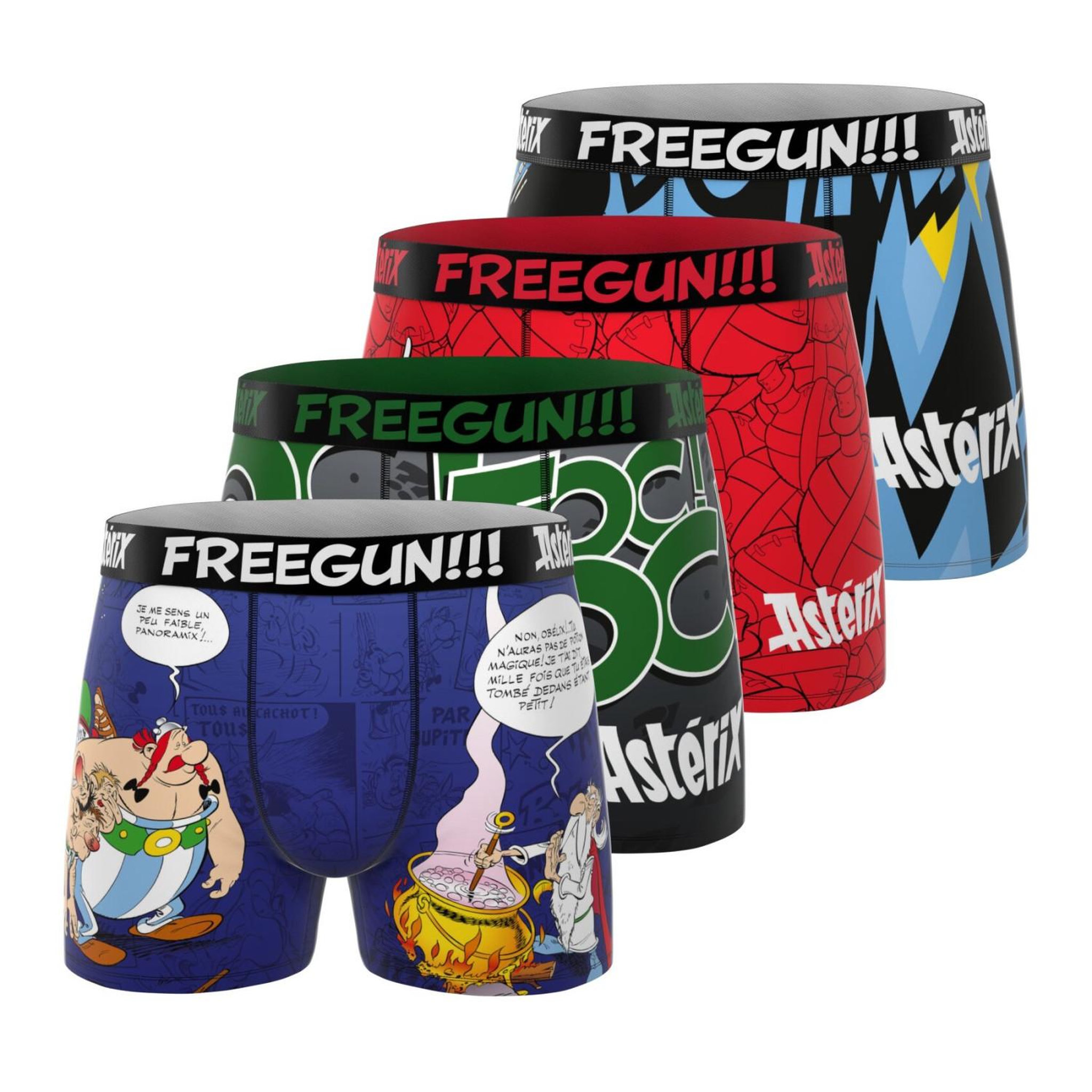 FREEGUN Lot de 4 boxers junior asterix. Coloris disponibles : Bleu