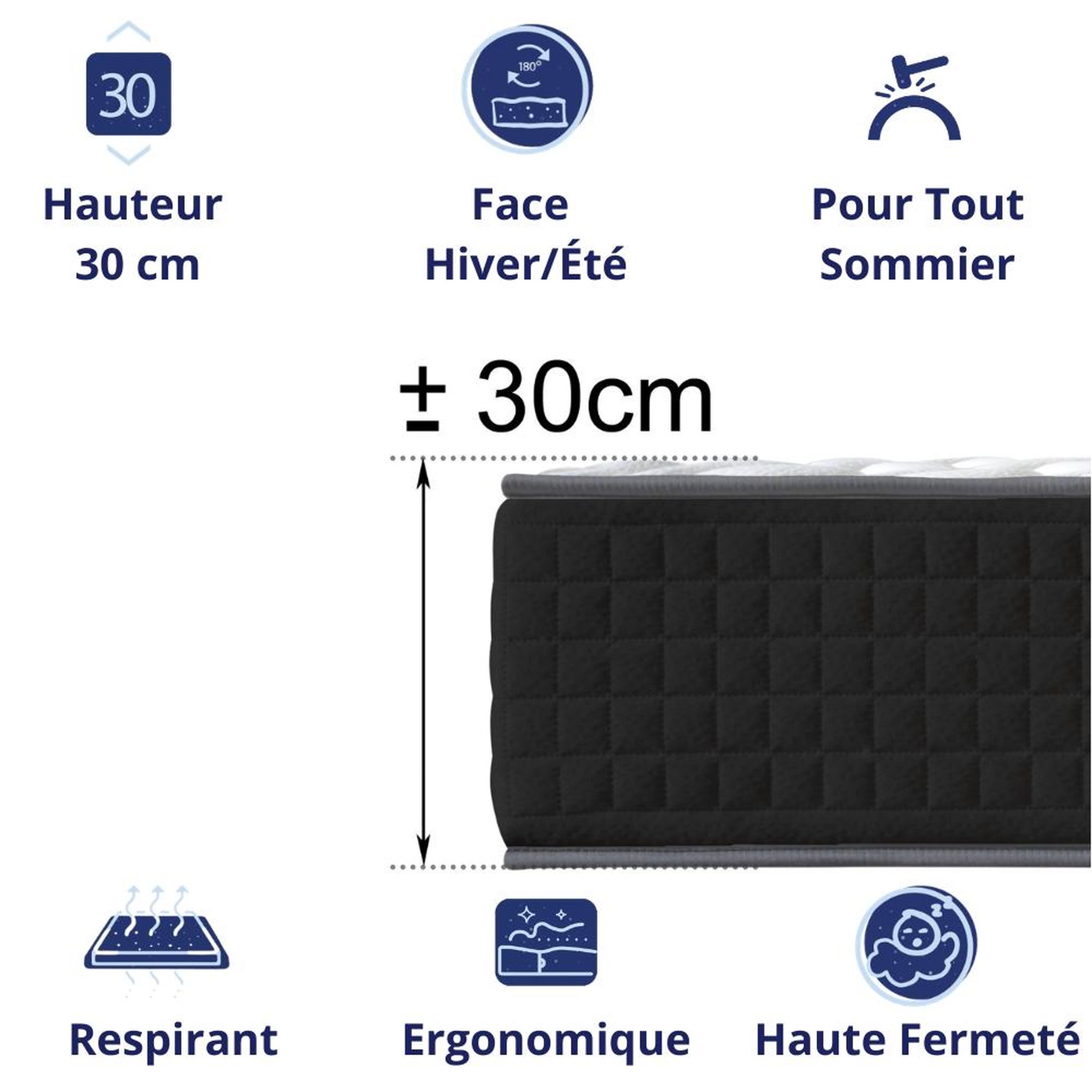 Voir la diapositive 2 : DAGOSTINO HOME Matelas mousse - ferme - réversible - côté été/hiver - h30 cm