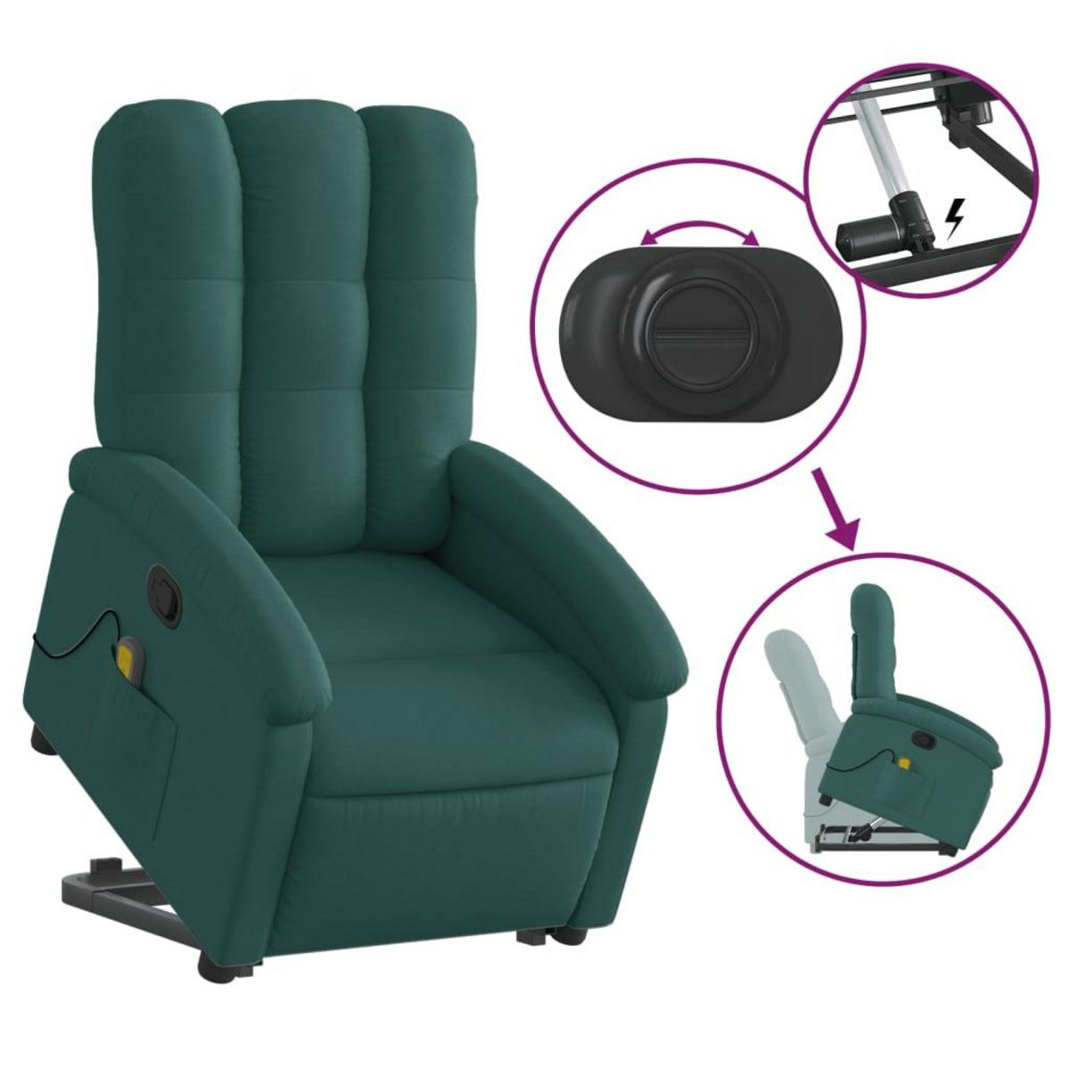 VIDAXL Fauteuil inclinable de massage Vert fonce Tissu