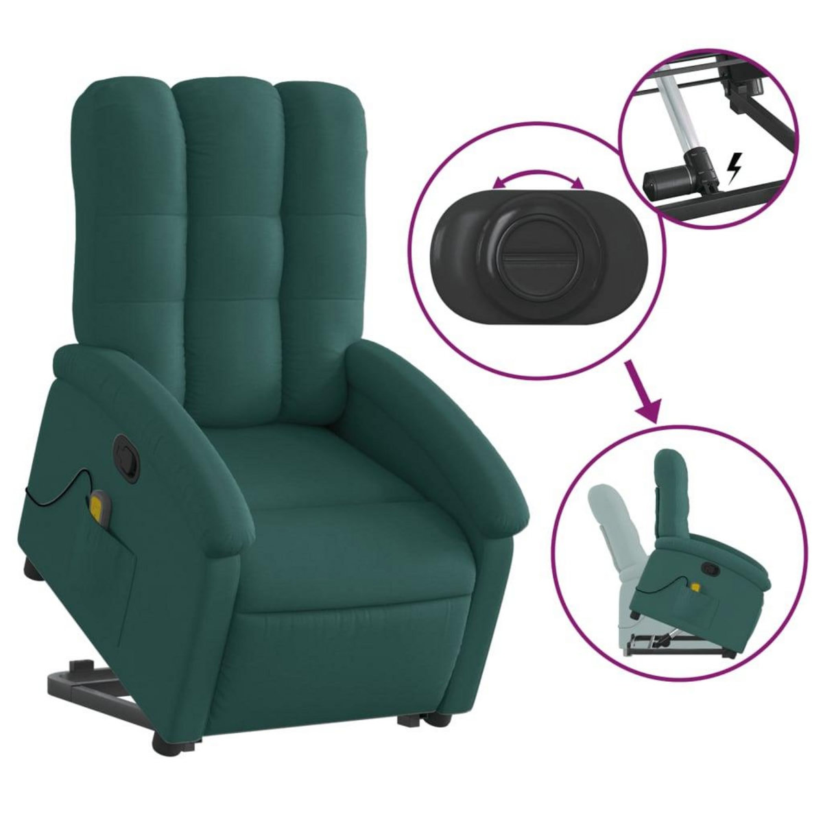 VIDAXL Fauteuil inclinable de massage Vert fonce Tissu