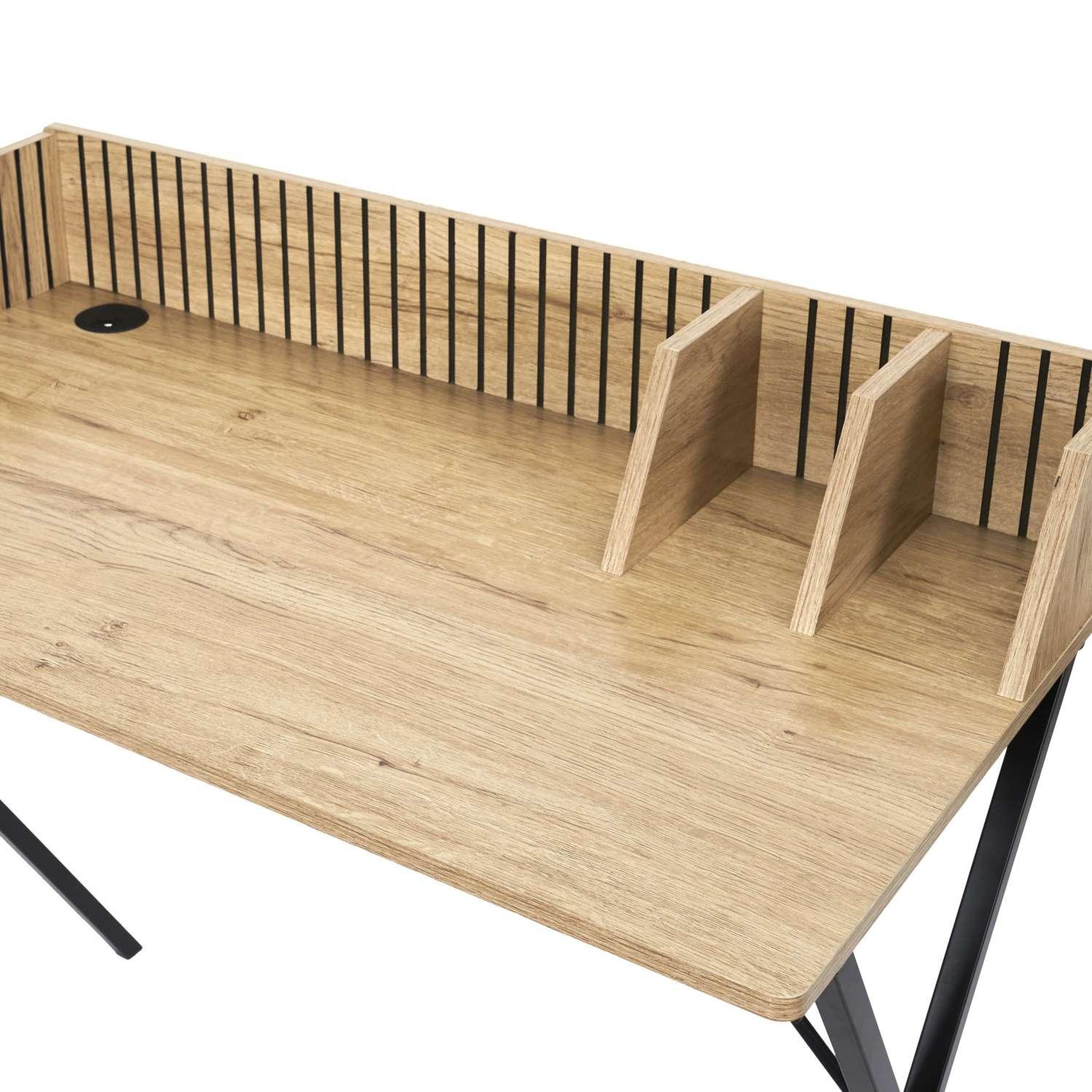 Voir la diapositive 4 : The Home Deco Factory Bureau Saulk en bois et métal - Marron et noir