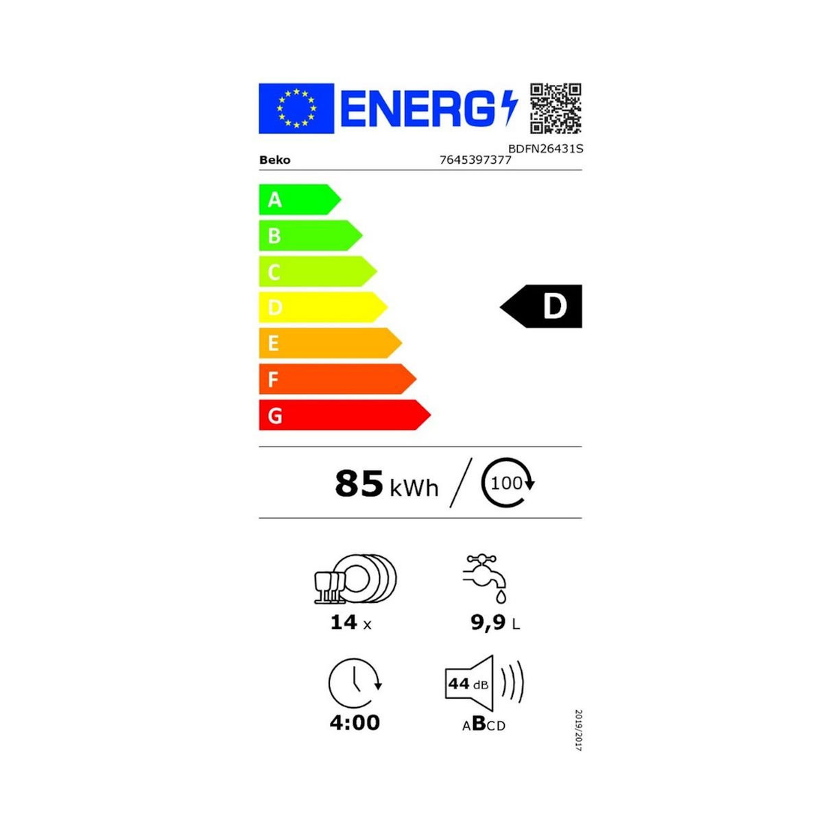Beko Lave-vaisselle 60cm 14 couverts 44db - BDFN26431S