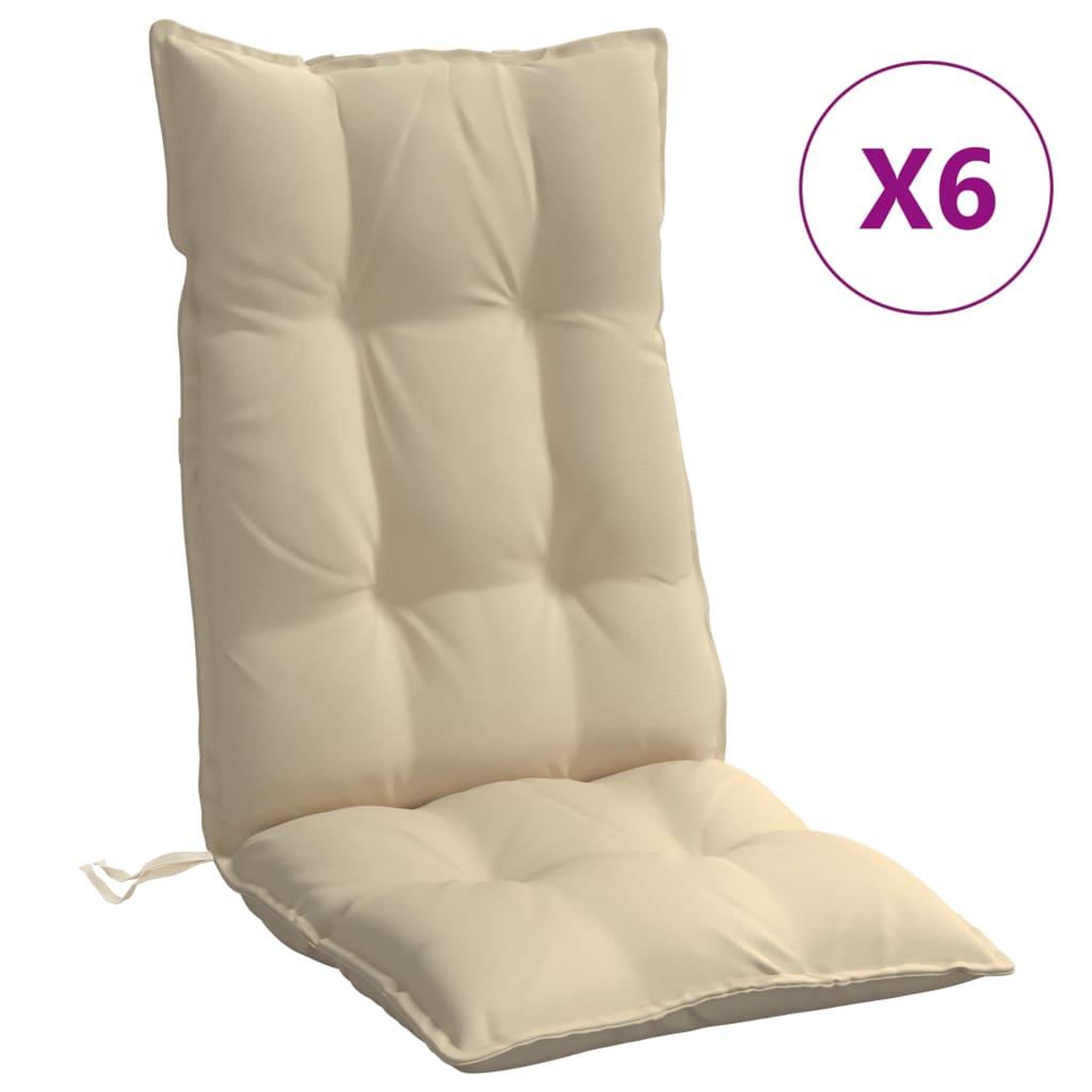 Voir la diapositive 2 : VIDAXL Coussins de chaise a dossier haut lot de 6 beige tissu oxford