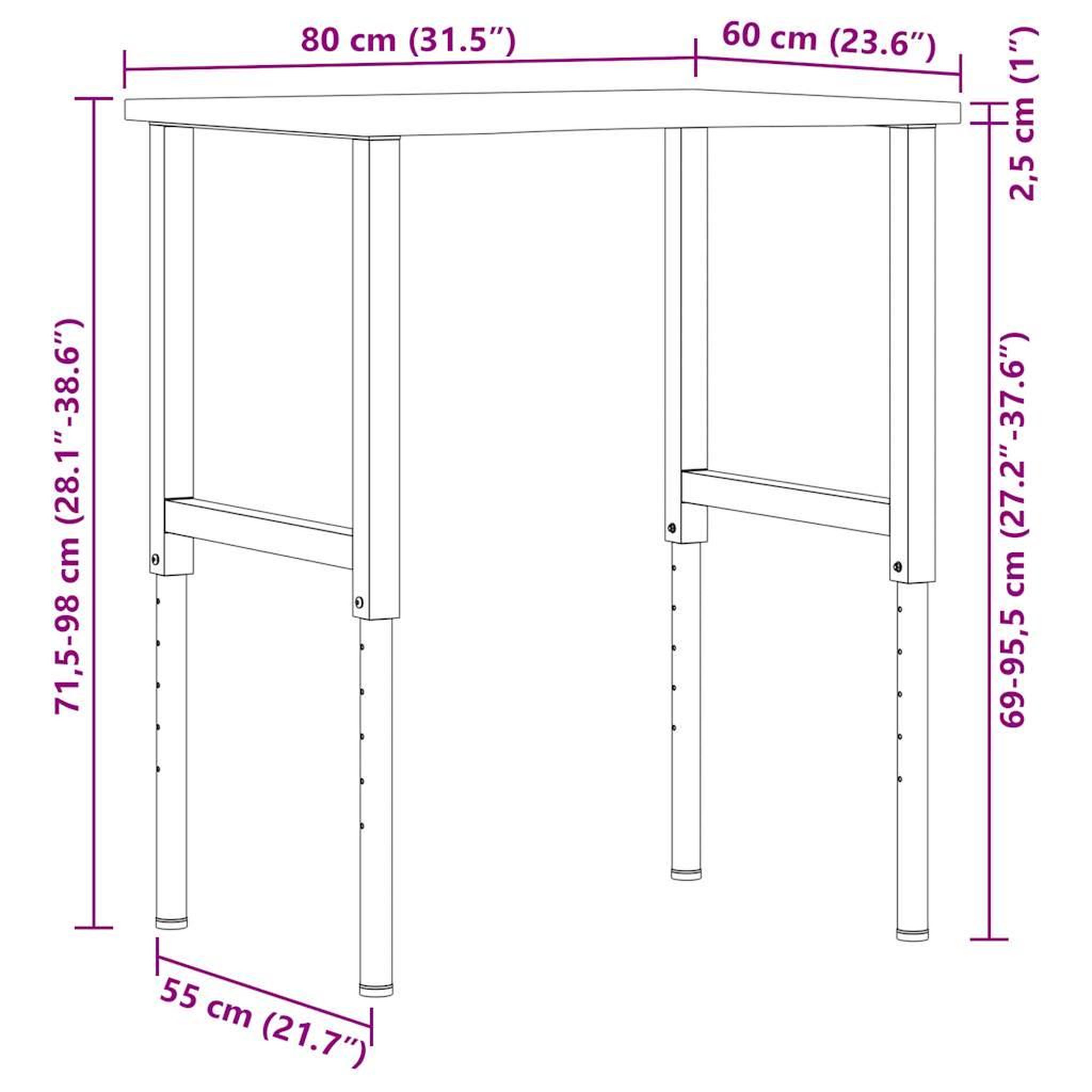 Voir la diapositive 6 : VIDAXL Etabli 80x60x(71,5-98) cm bois de chene massif