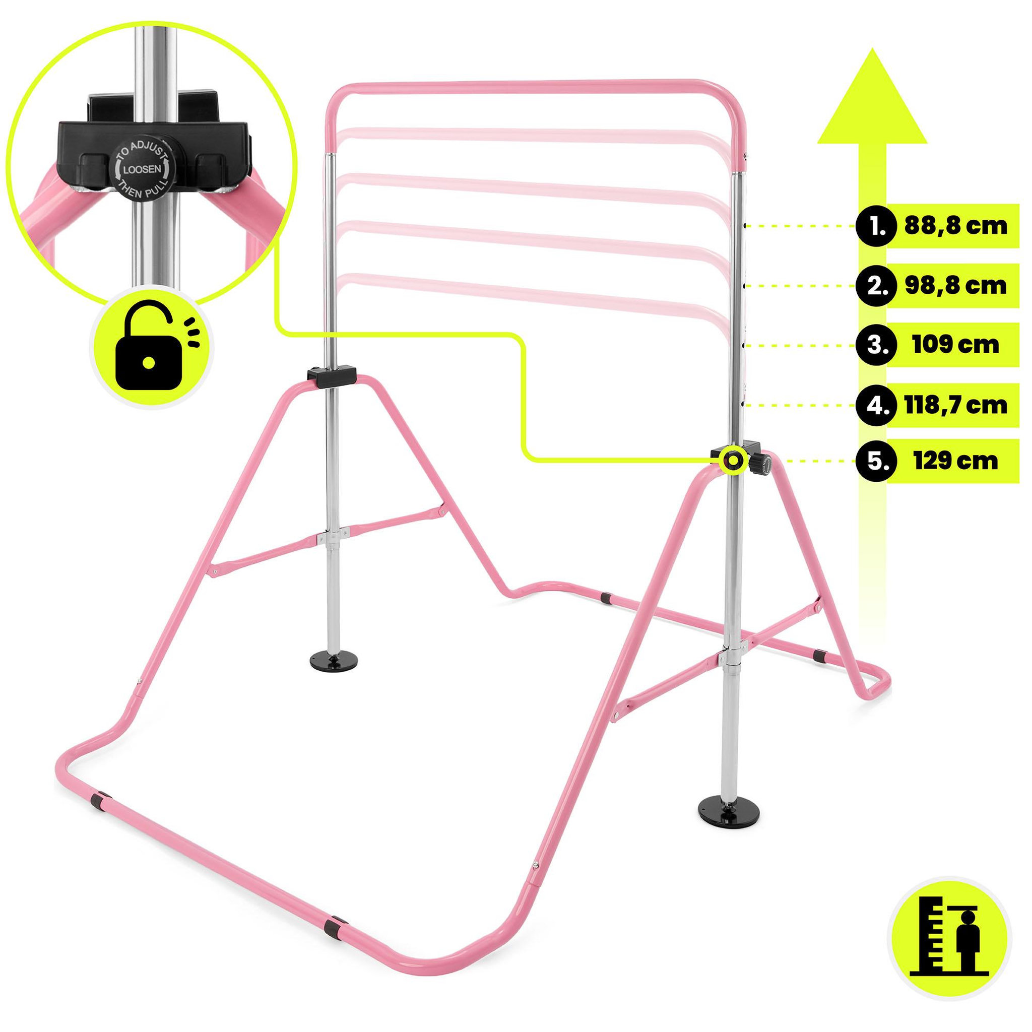 Voir la diapositive 3 : HYPERMOTION Barre gymnastique enfant HyperMotion pliable réglable rose