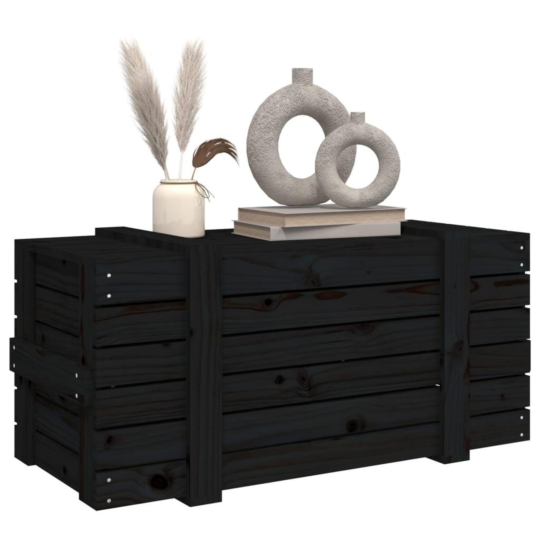 Voir la diapositive 5 : VIDAXL Boîte de rangement Noir 91x40,5x42 cm Bois massif de pin