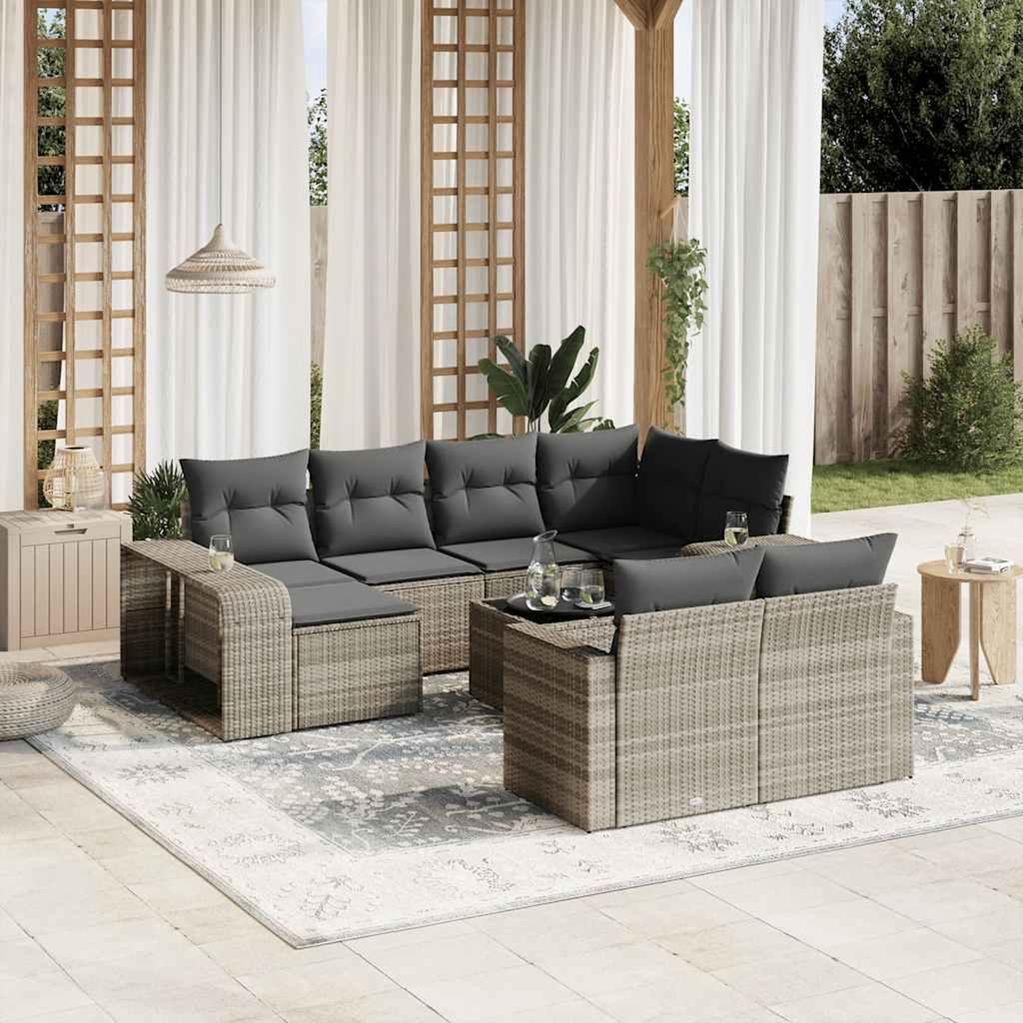 VIDAXL Salon de jardin 11 pcs avec coussins gris clair resine tressee