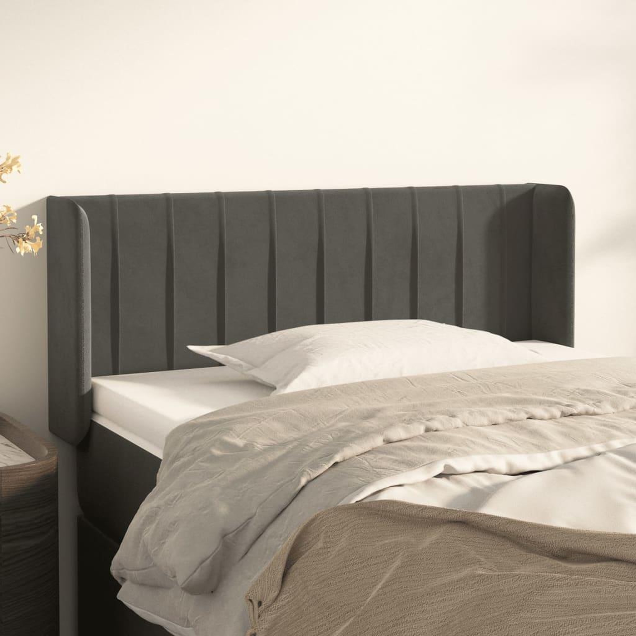 Voir la diapositive 1 : VIDAXL Tete de lit avec oreilles Gris fonce 93x16x78/88 cm Velours