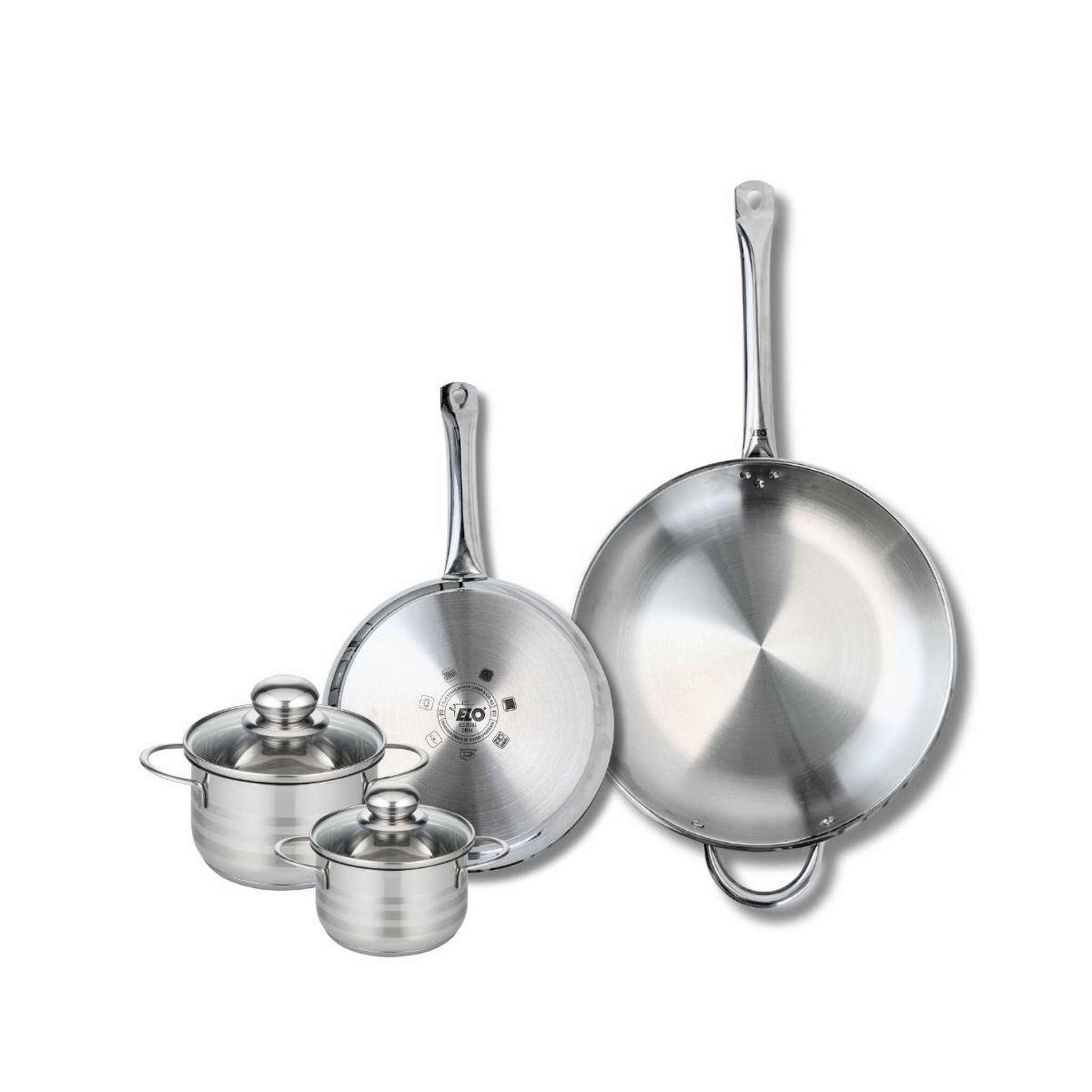 ELO Ensemble de 2 poêles de cuisson 24 et 32 cm et 2 faitouts 12 et 14 cm elo profi brillant
