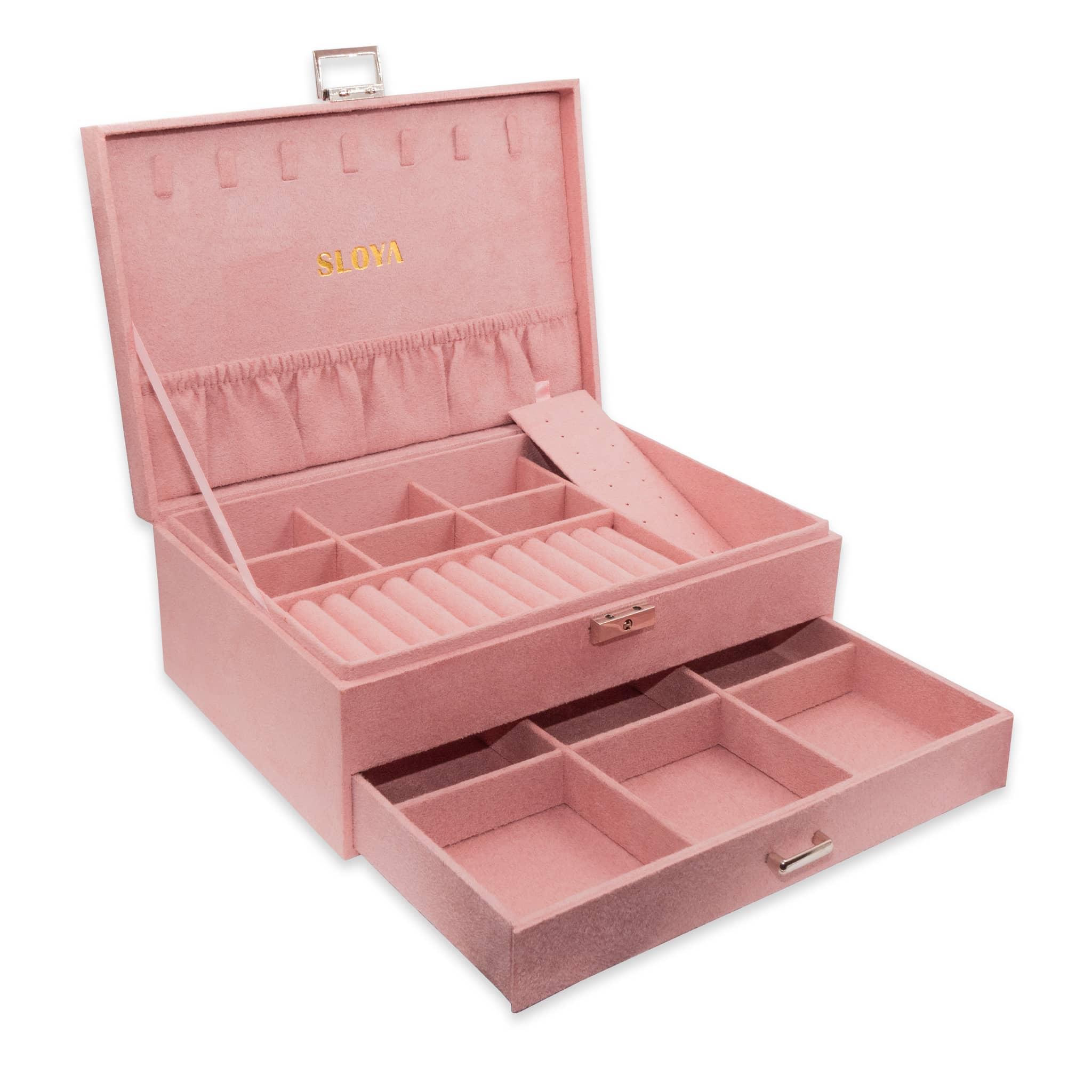 Voir la diapositive 1 : SLOYA Grande boîte à bijoux velours rose pêche