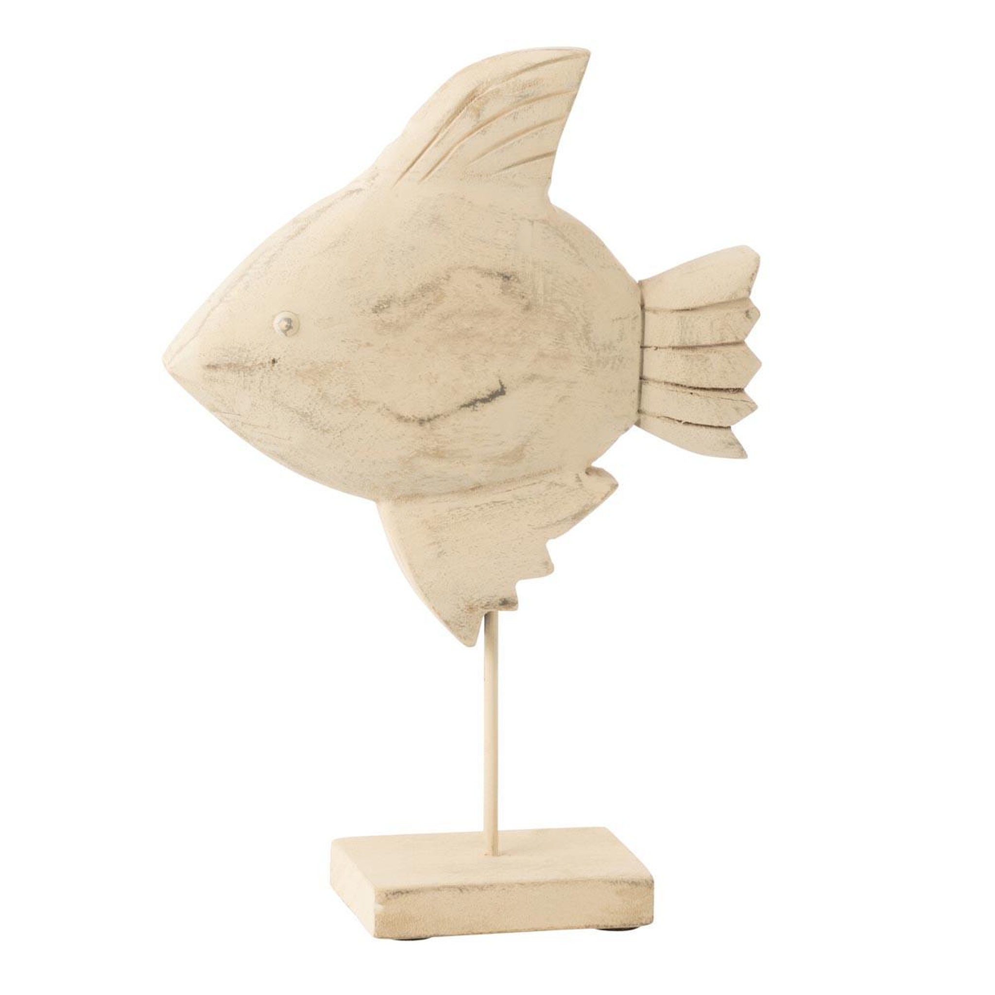 J-LINE Statuette poisson sur pied en bois  antwan  31cm naturel