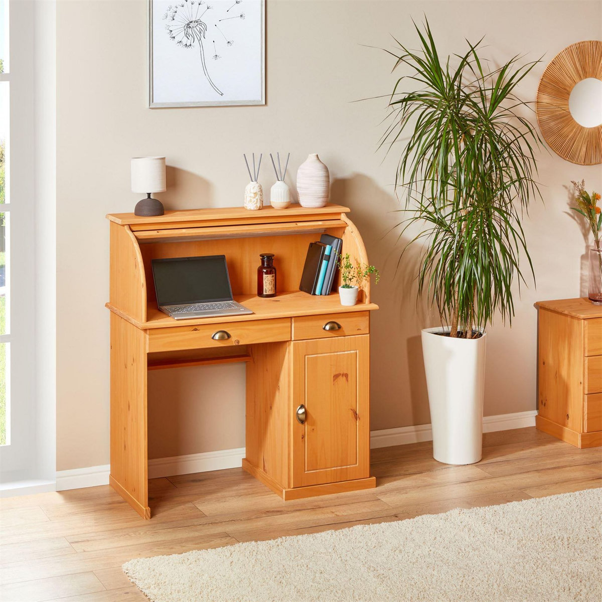 IDIMEX Bureau secrétaire TOM avec 2 tiroirs et 1 porte en pin massif