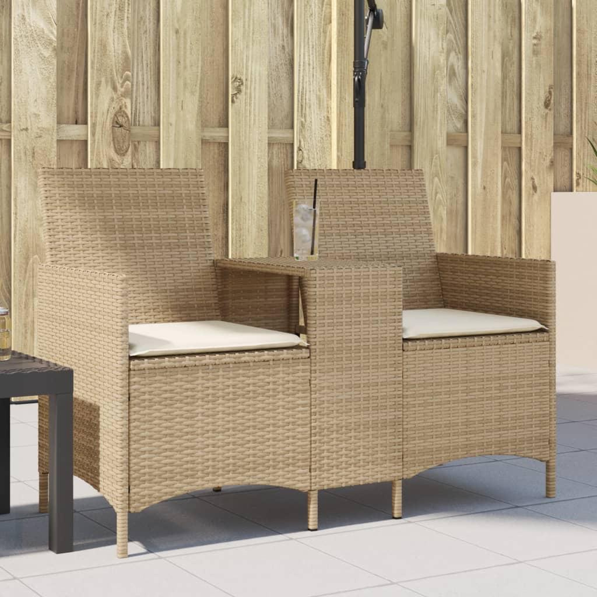 VIDAXL Canape de jardin 2 places avec table et coussins resine tressee