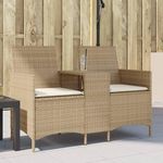 VIDAXL Canape de jardin 2 places avec table et coussins resine tressee
