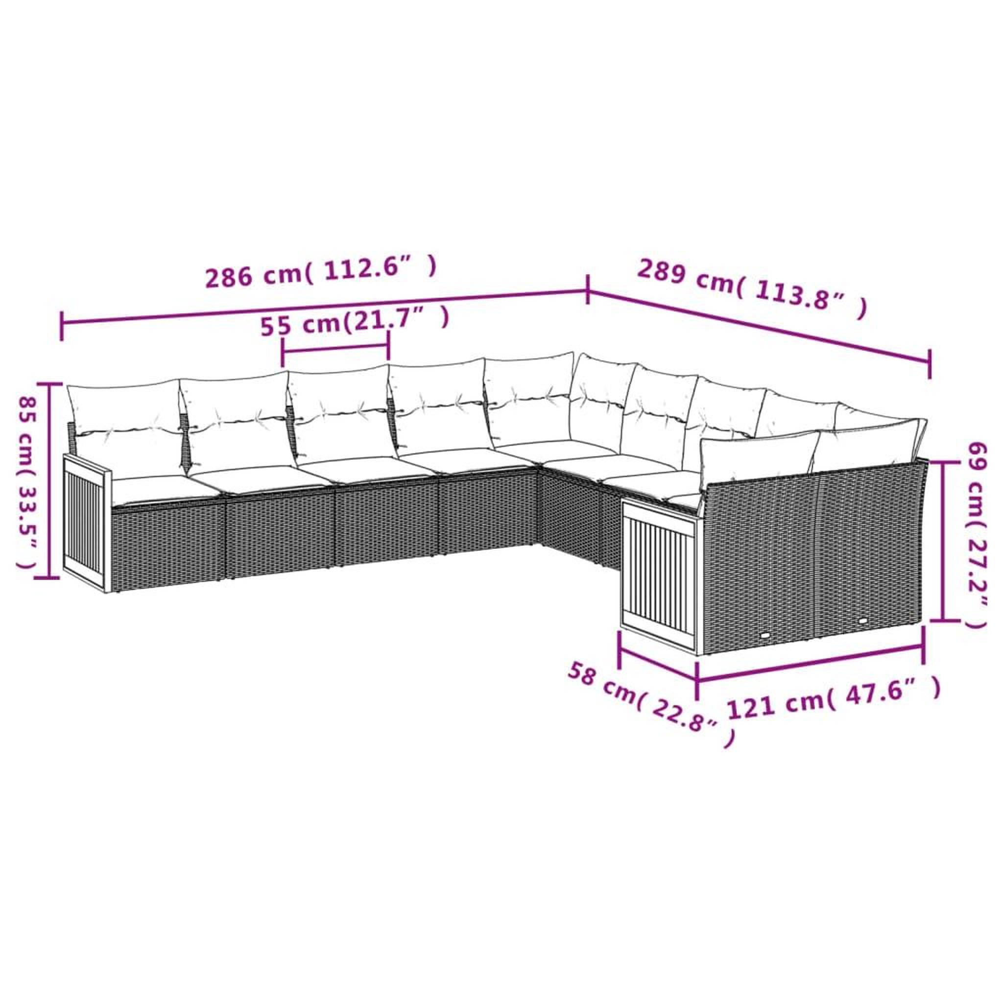 Voir la diapositive 4 : VIDAXL Salon de jardin avec coussins 10 pcs gris resine tressee