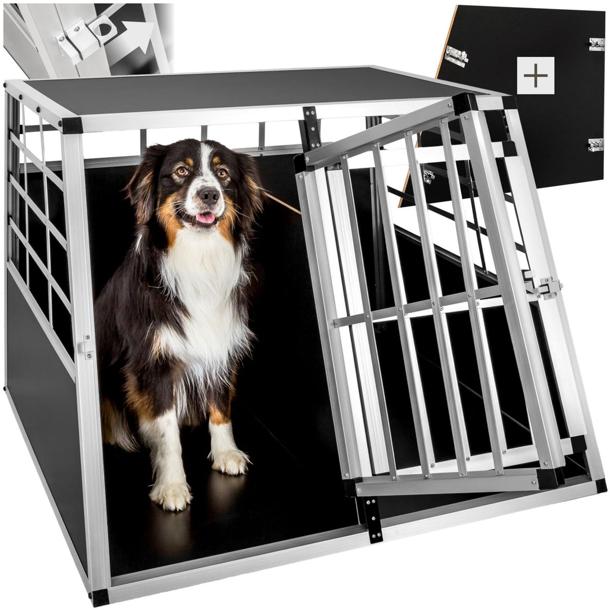 tectake Cage de transport pour chiens double sécurisée avec dos droit noir 97 x 90 x 69,5 cm