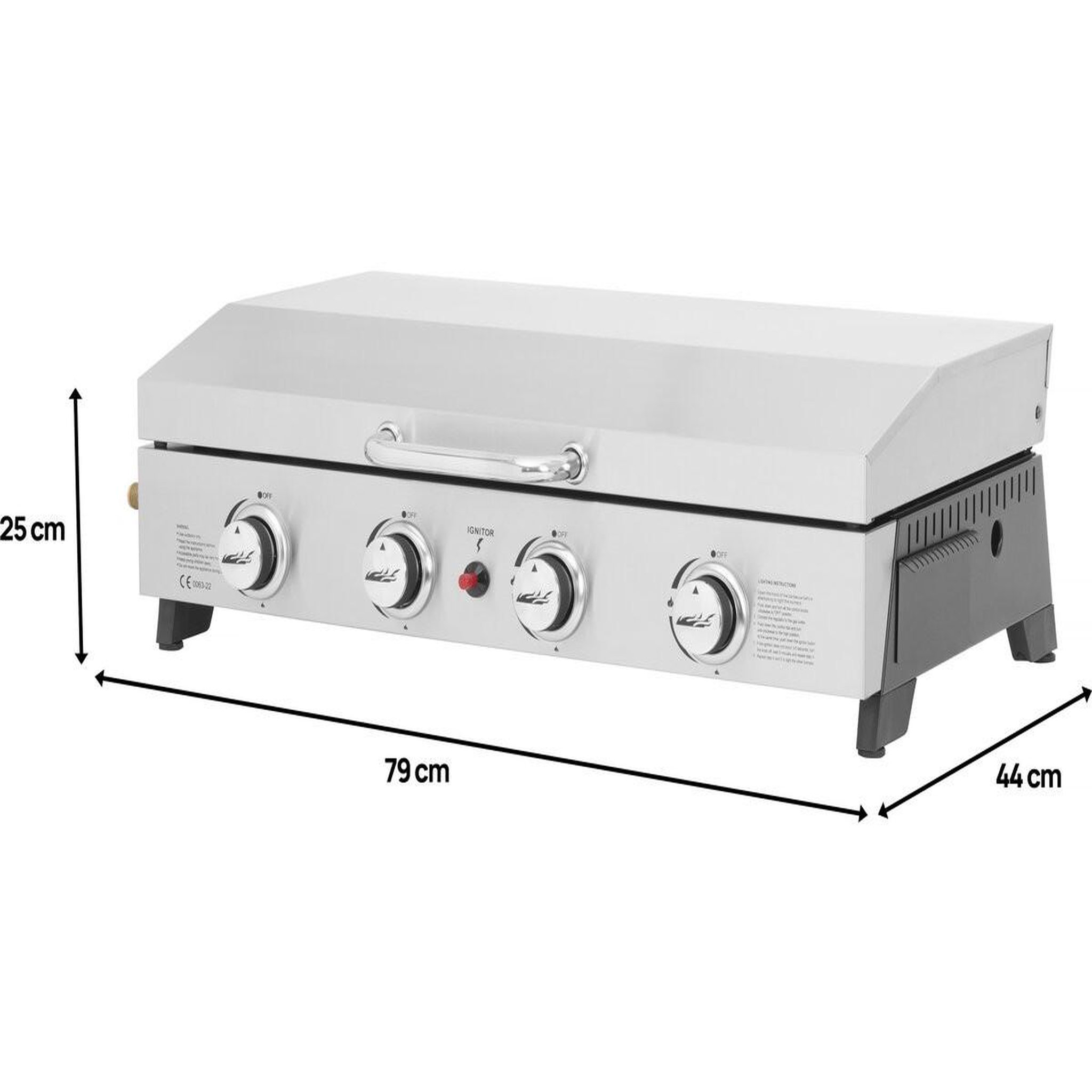Voir la diapositive 4 : Habitat et Jardin Plancha à gaz en inox avec 4 bruleurs et couvercle  Fasto  - 10 kw - Gris