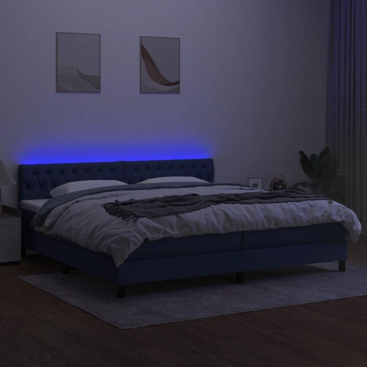 VIDAXL Sommier a lattes de lit et matelas et LED Bleu 200x200 cm Tissu